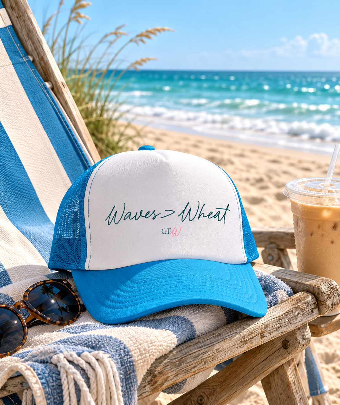 Waves>Wheat Foam trucker hat