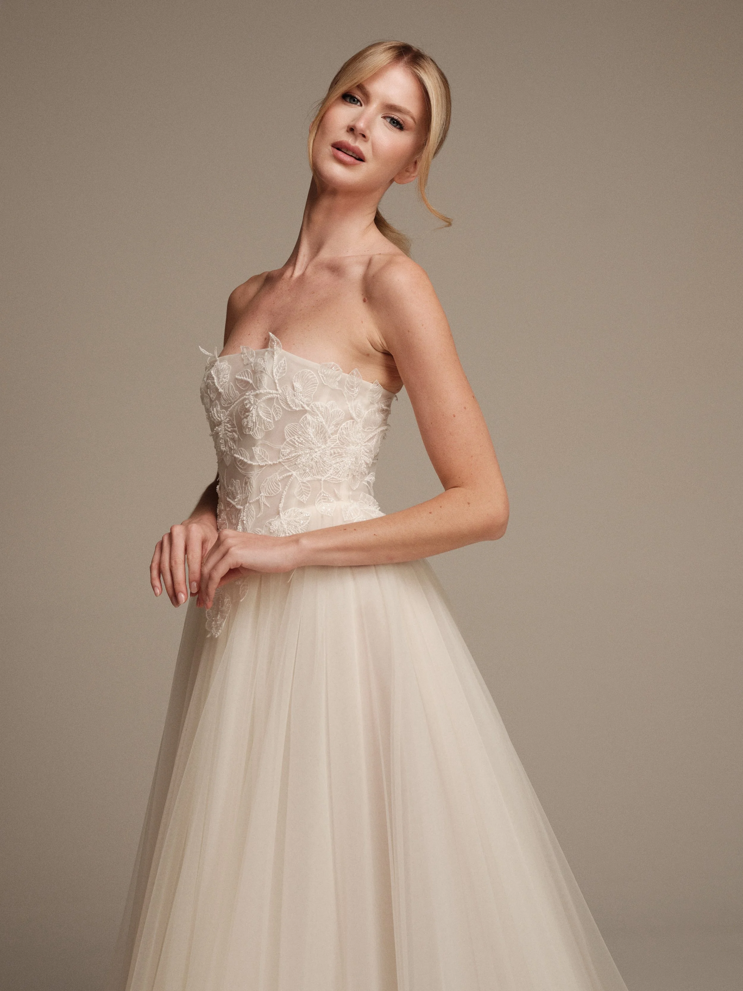 Luna wedding dress with Celeste beaded embroidery by Maria Pia Bridal