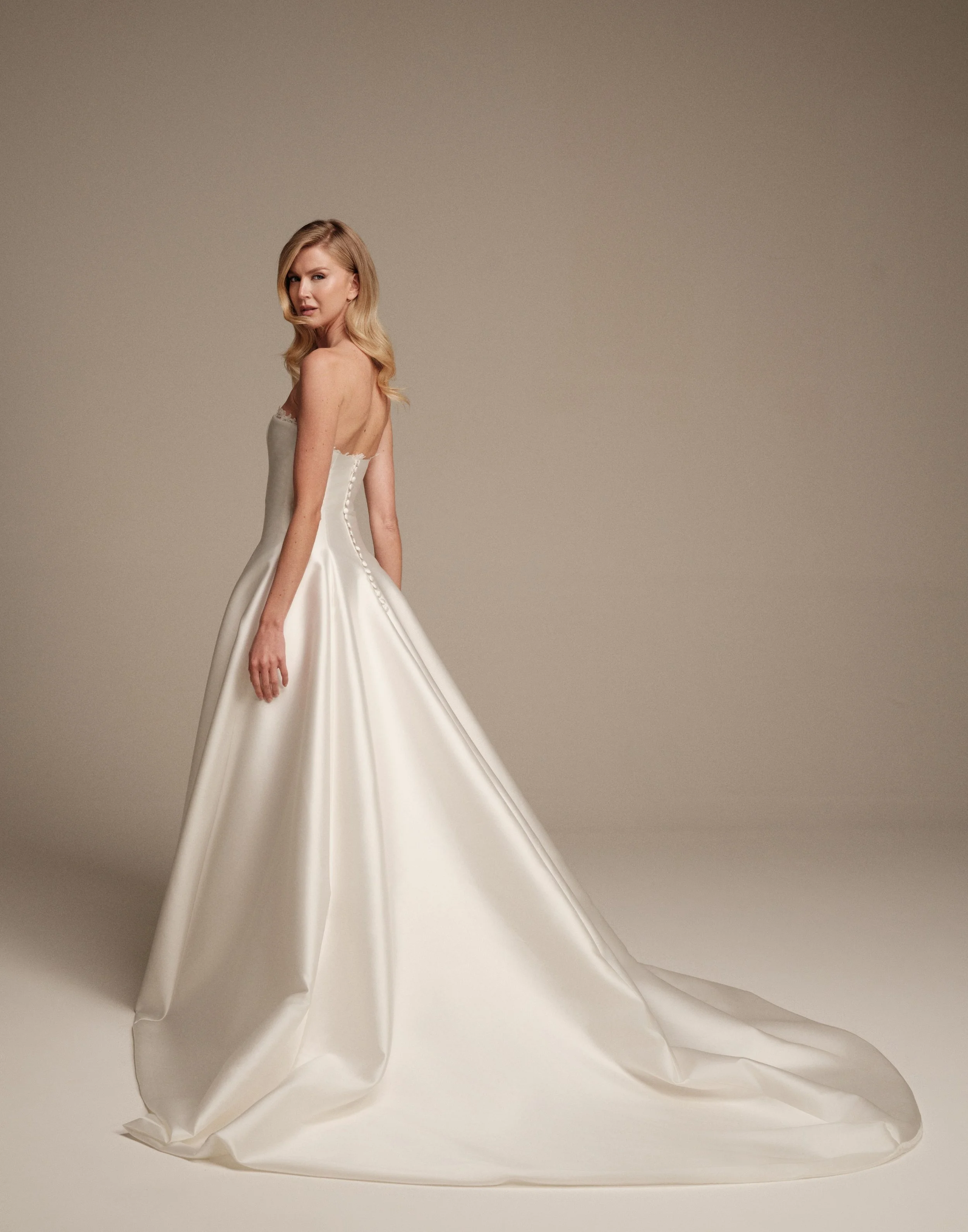 Maria Pia Vesta silk mikado bridal gown with sweeping train