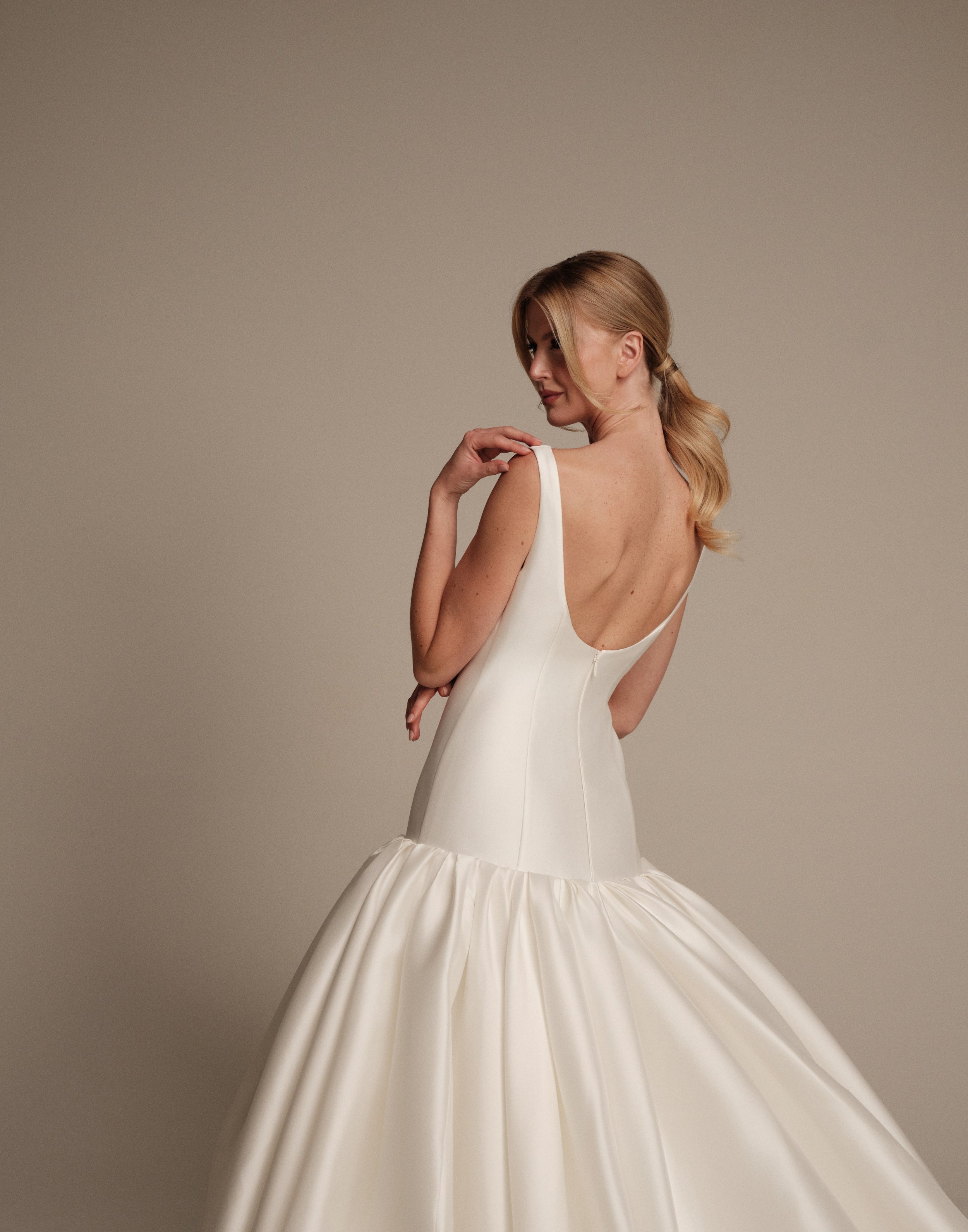 Maria Pia Athena ball gown with clean low-back bodice