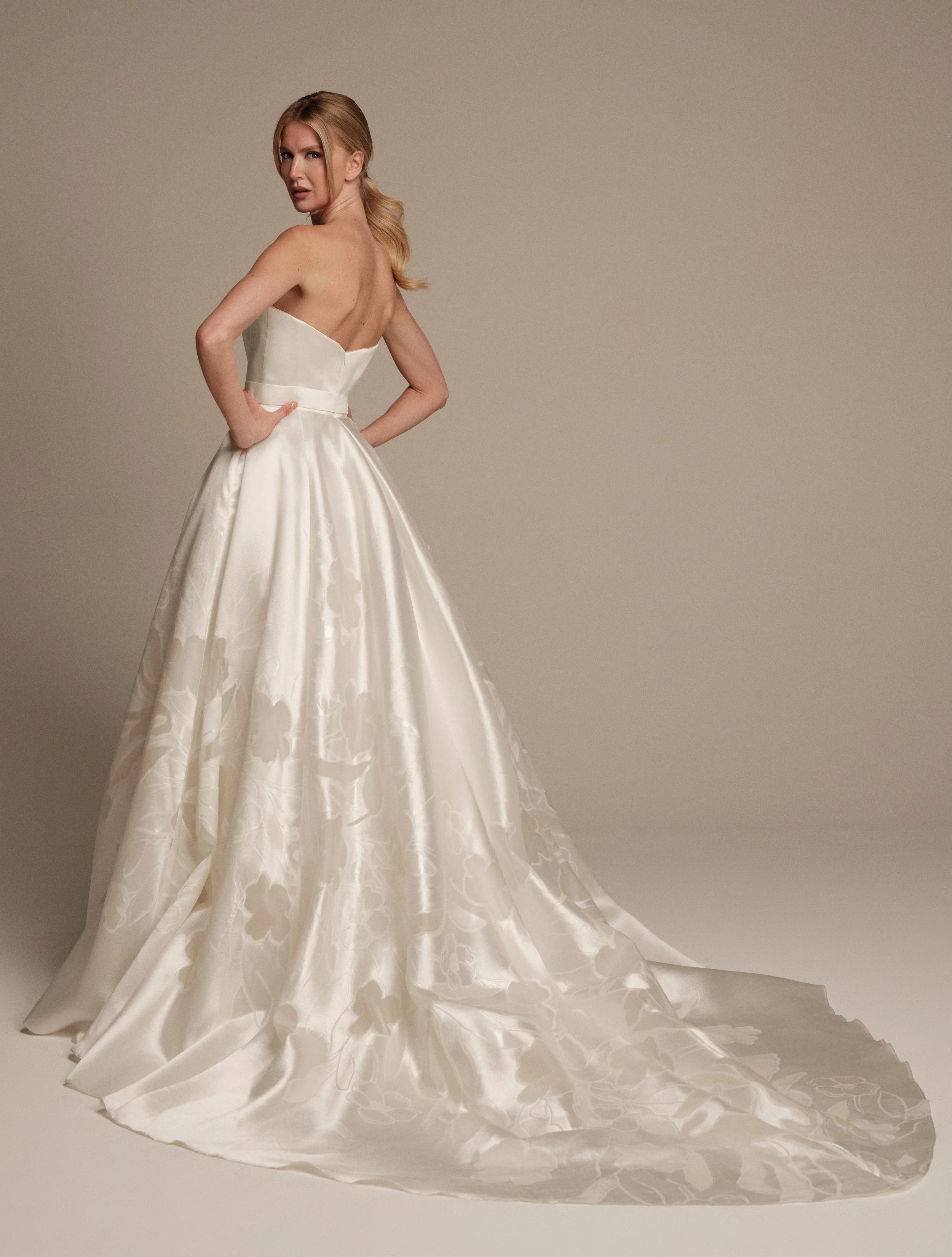 Maria Pia Fiore wedding dress with floral Mikado train