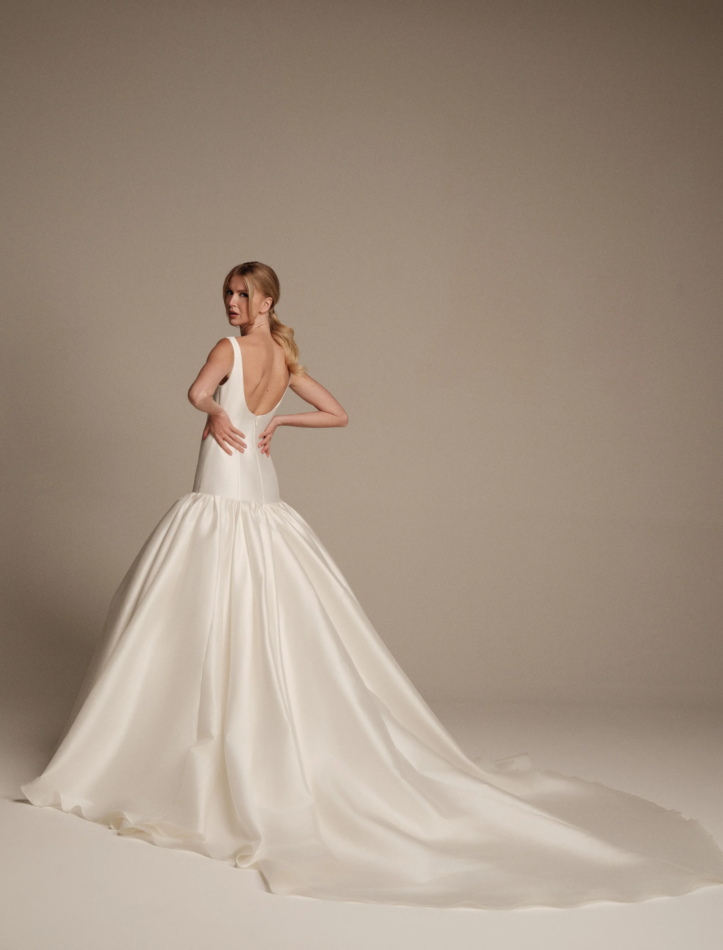 Italian silk mikado bridal ball gown by Maria Pia