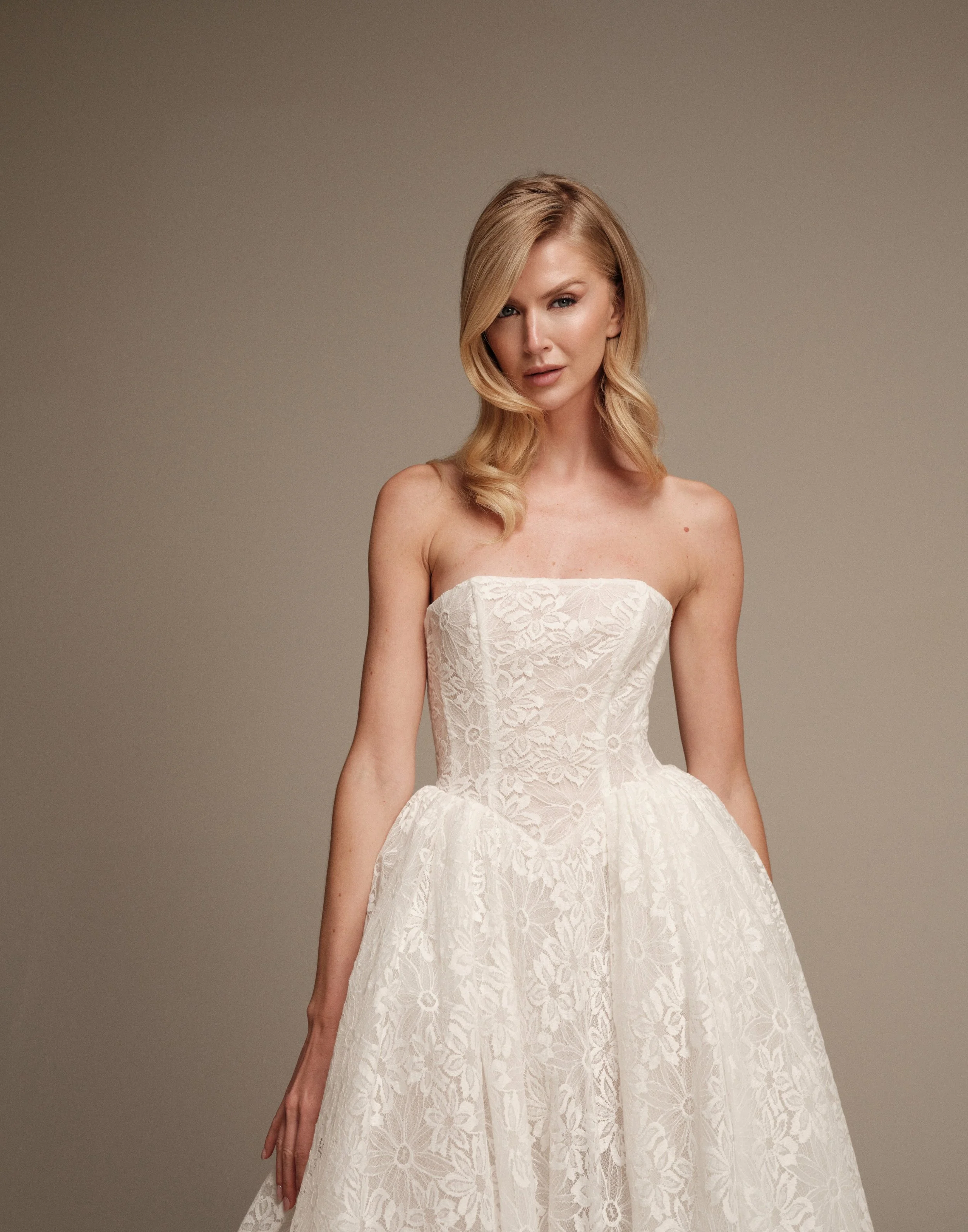 Selene floral Venise lace strapless bridal bodice detail by Maria Pia Bridal