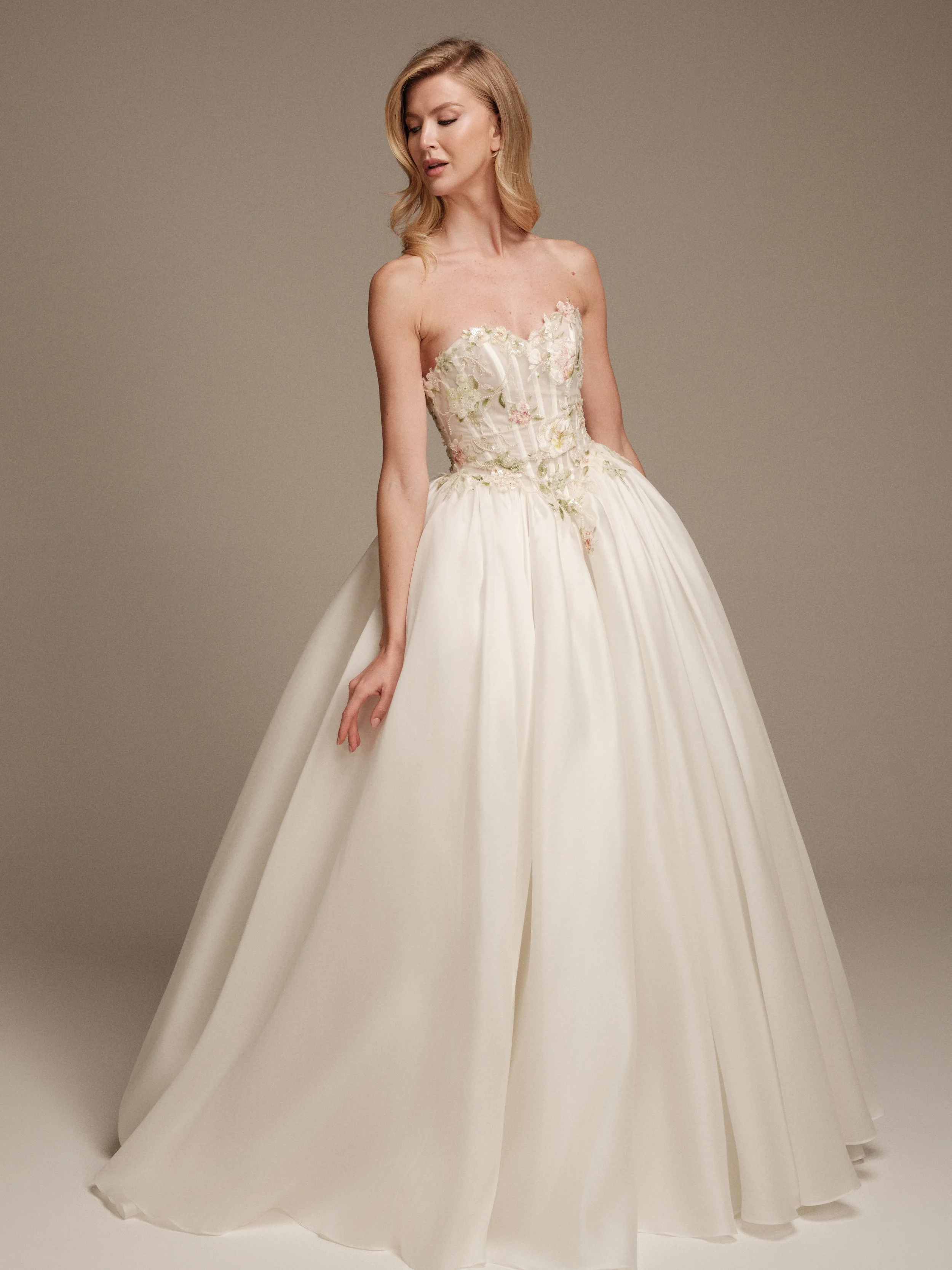 Maria Pia Flora embroidered silk organza ballgown wedding dress