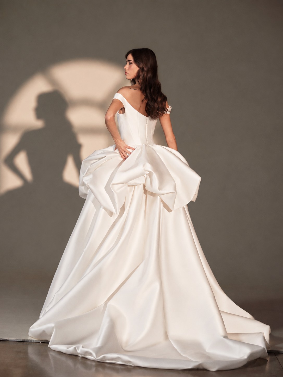 Maria Pia Jelica structured wedding gown with voluminous satin skirt