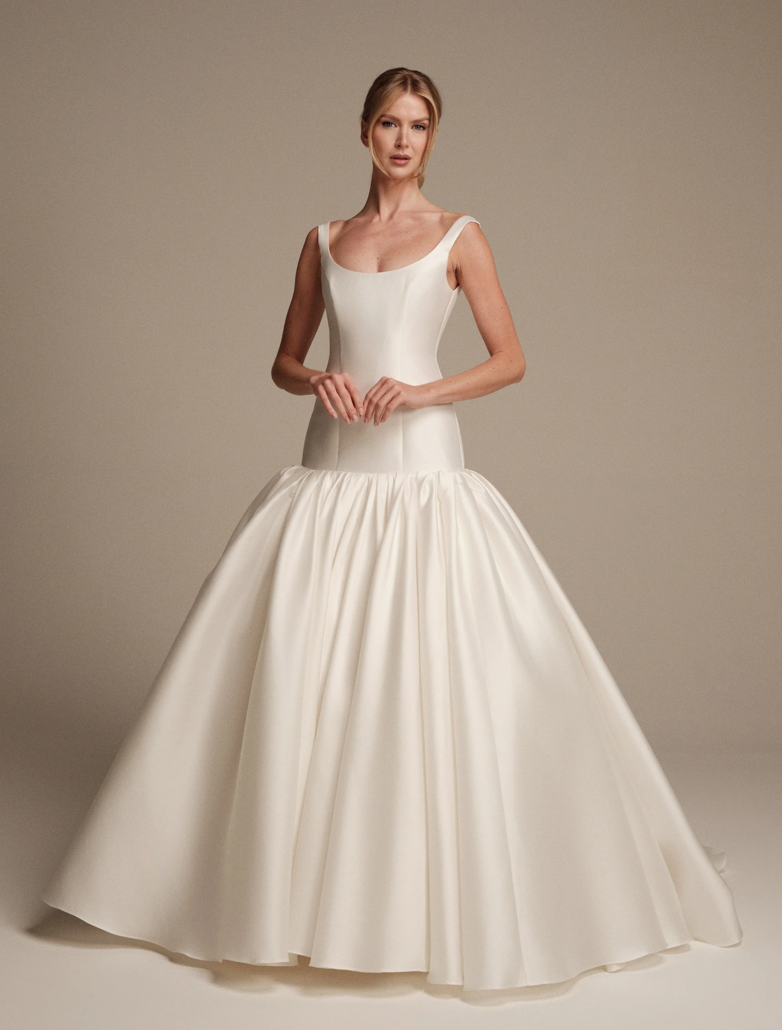 Maria Pia Athena silk mikado ball gown with sculpted drop waist