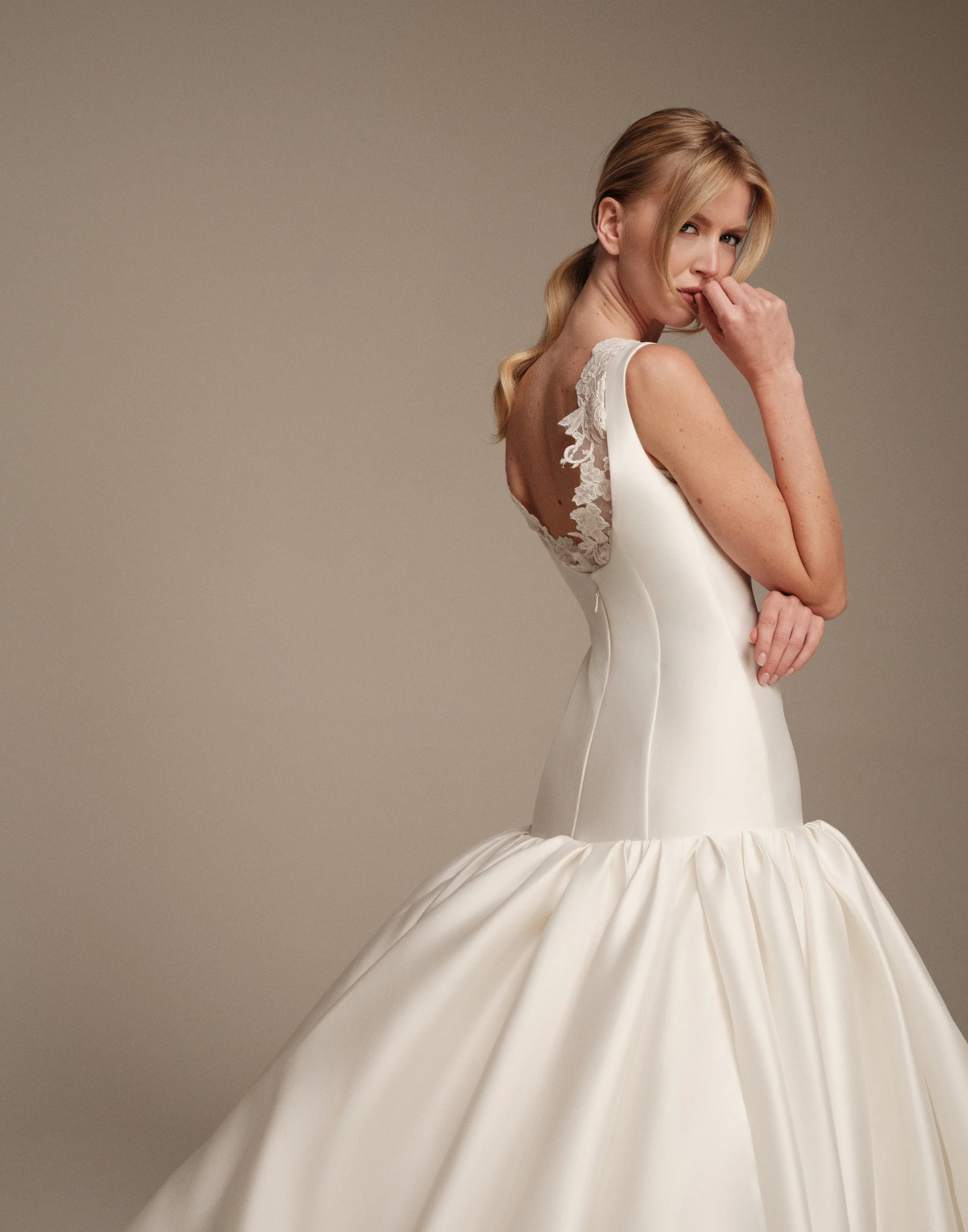 Athena wedding dress with detachable lace back detailing