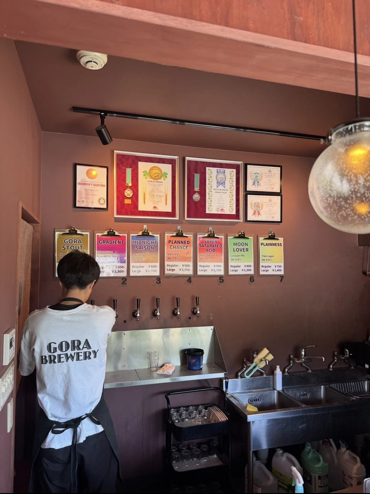 Gora Brewery beer taps inside Beer Bar in Hakone