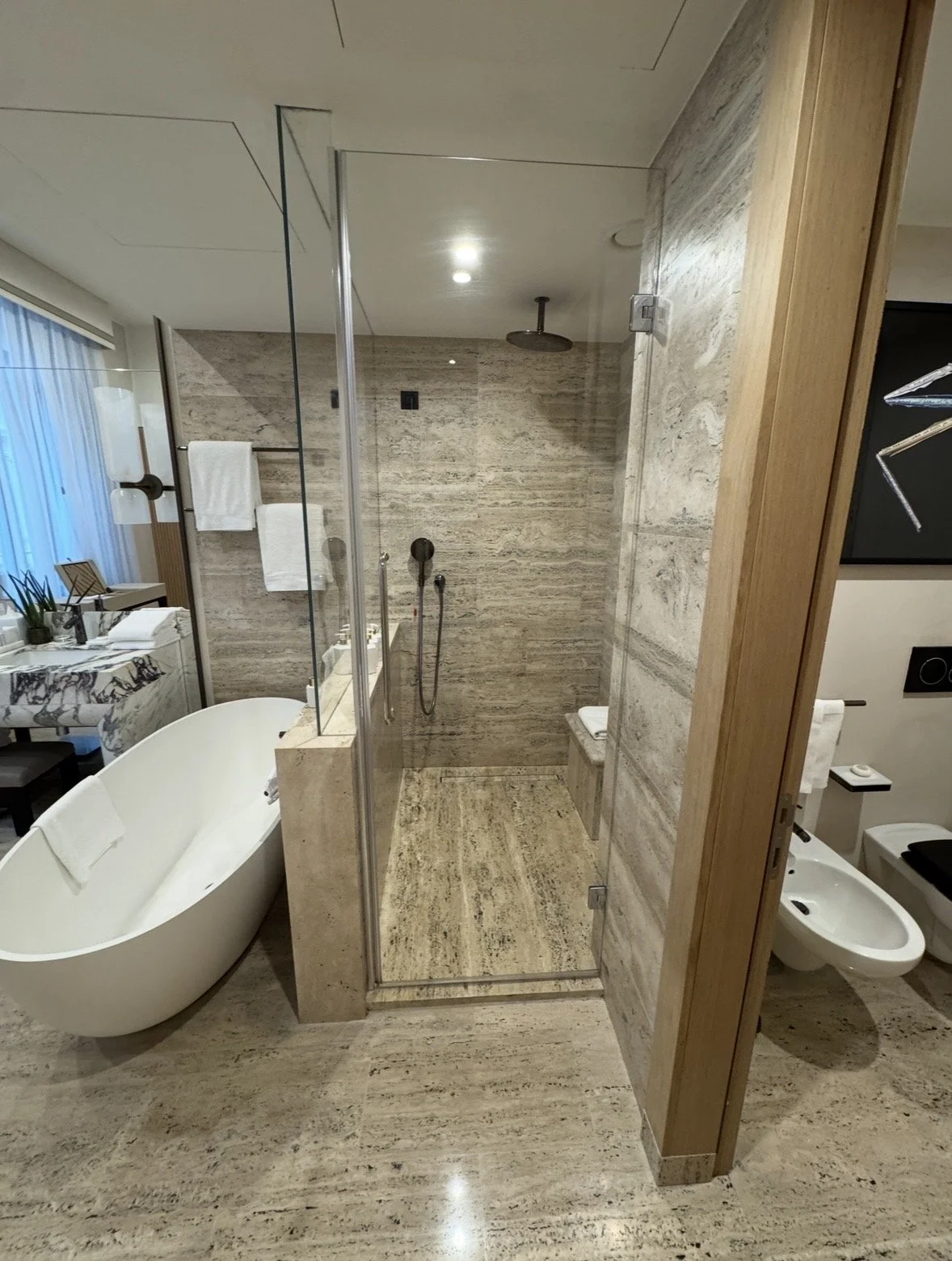 Walk-in shower and soaking tub at Park Hyatt Milan