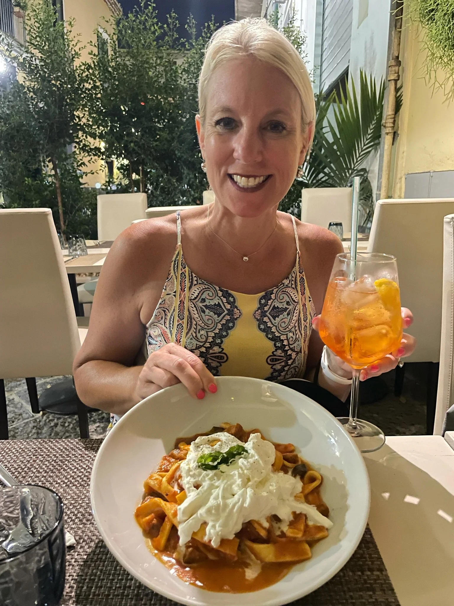 Homemade pasta with Aperol Spritz at Trattoria dei Mori in Sorrento, Italy