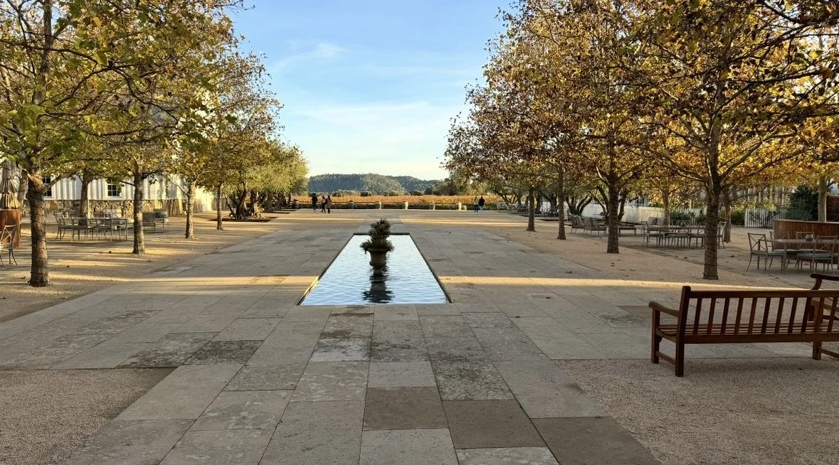 Courtyard and reflecting pool at Nickel & Nickel winery in Napa Valley