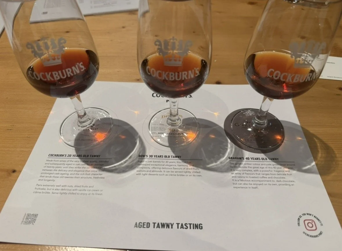Aged tawny port tasting flight at Cockburn’s Port Lodge in Porto
