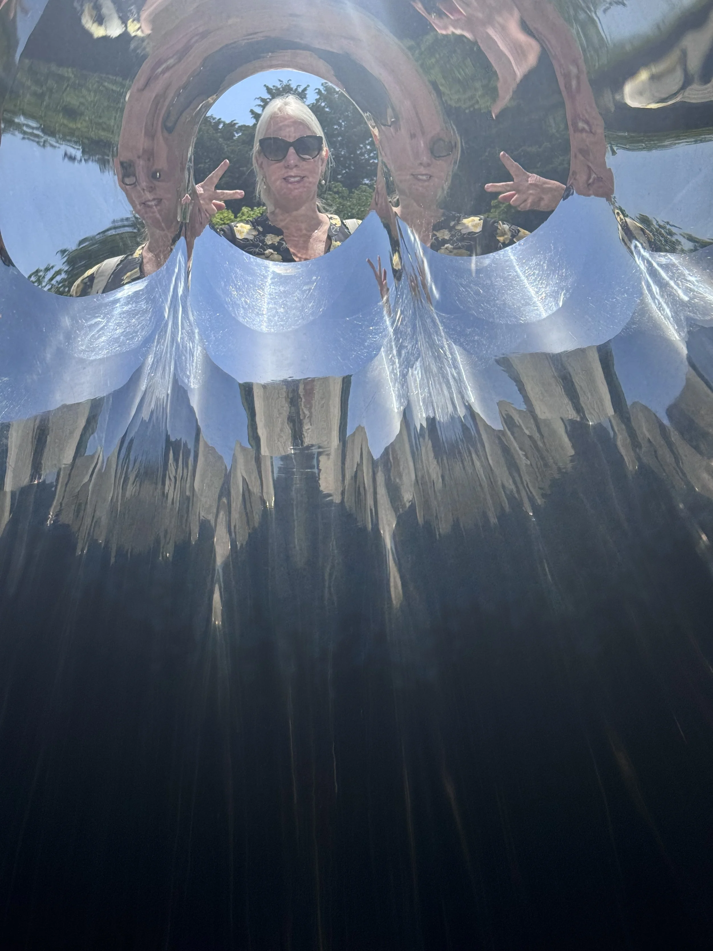 Reflective contemporary sculpture at Hakone Open-Air Museum in Hakone Japan