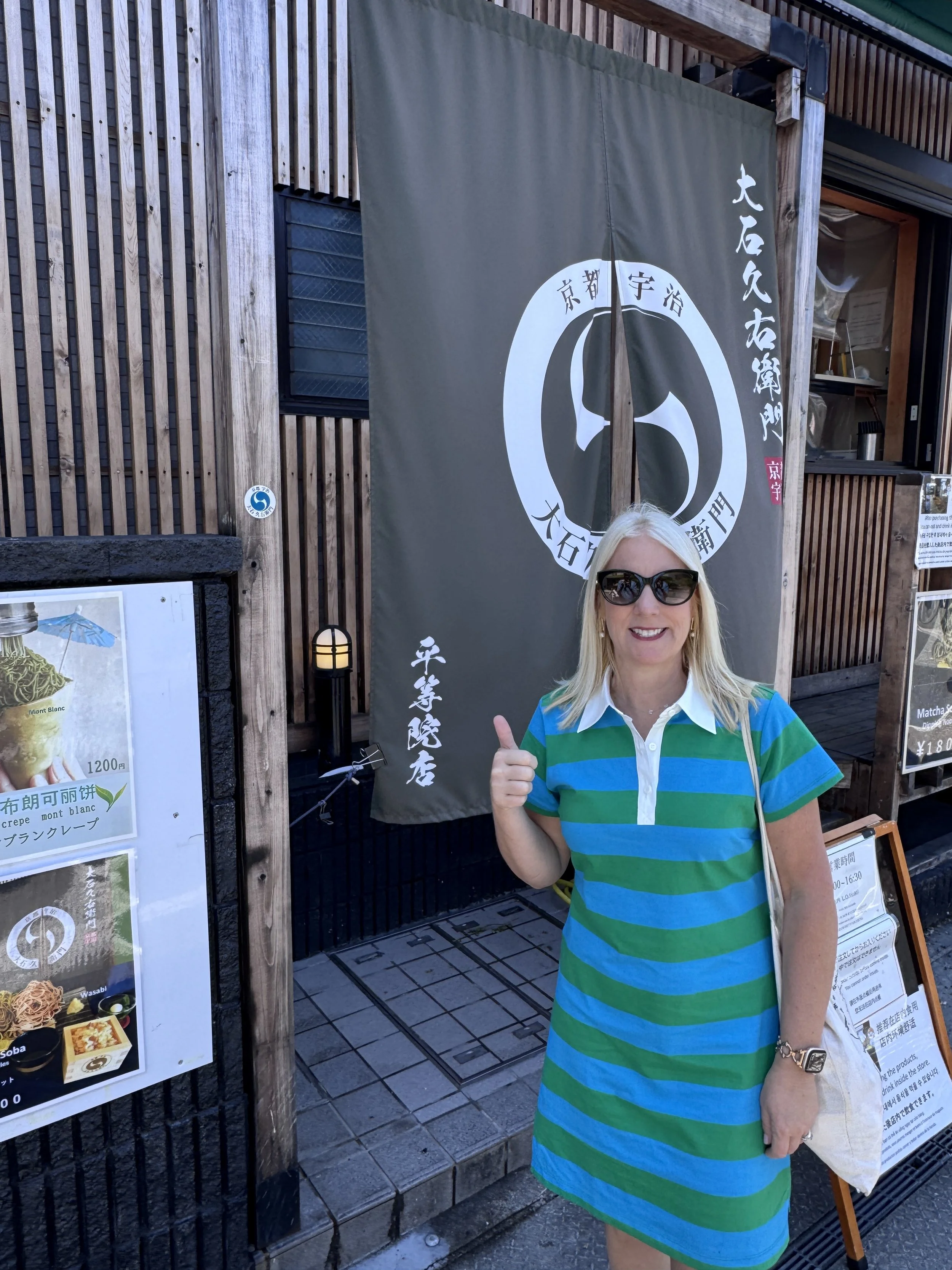 Visitor outside a famous matcha shop in Uji Japan