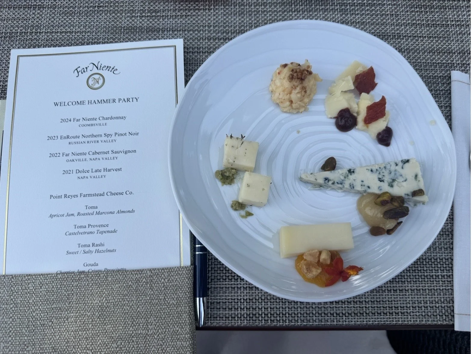 Wine and cheese pairing during a Far Niente tasting in Napa Valley