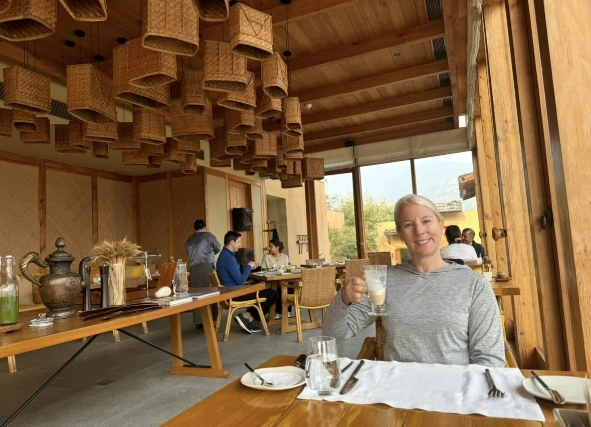 Breakfast overlooking the mountains at Six Senses Punakha
