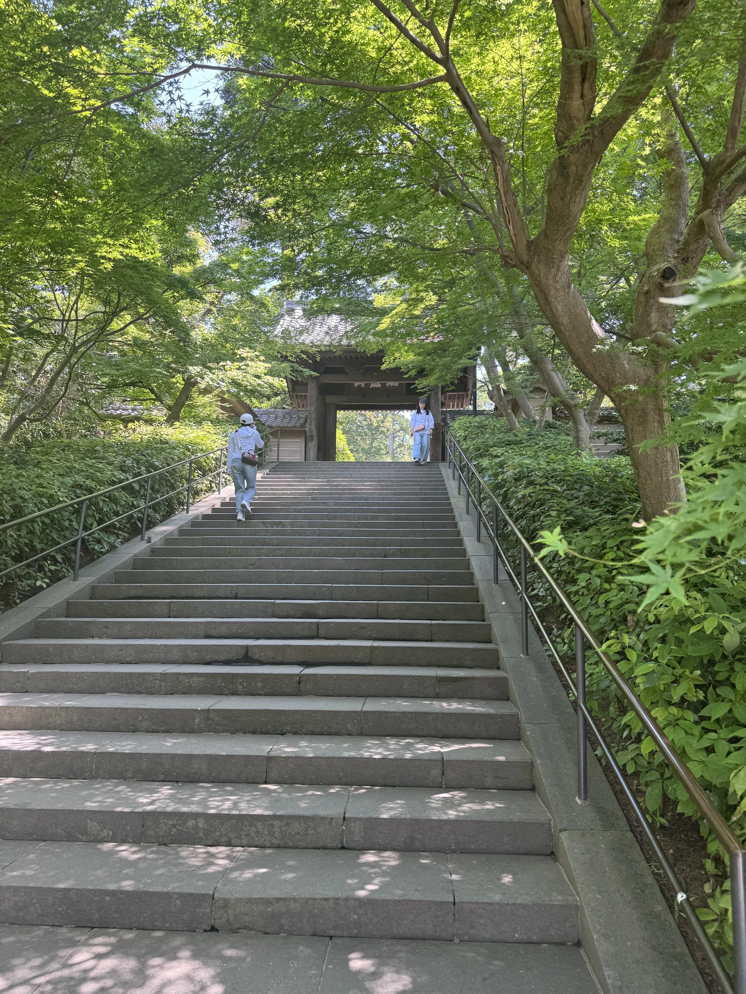 Stone staircase leading through Engaku-ji Temple grounds