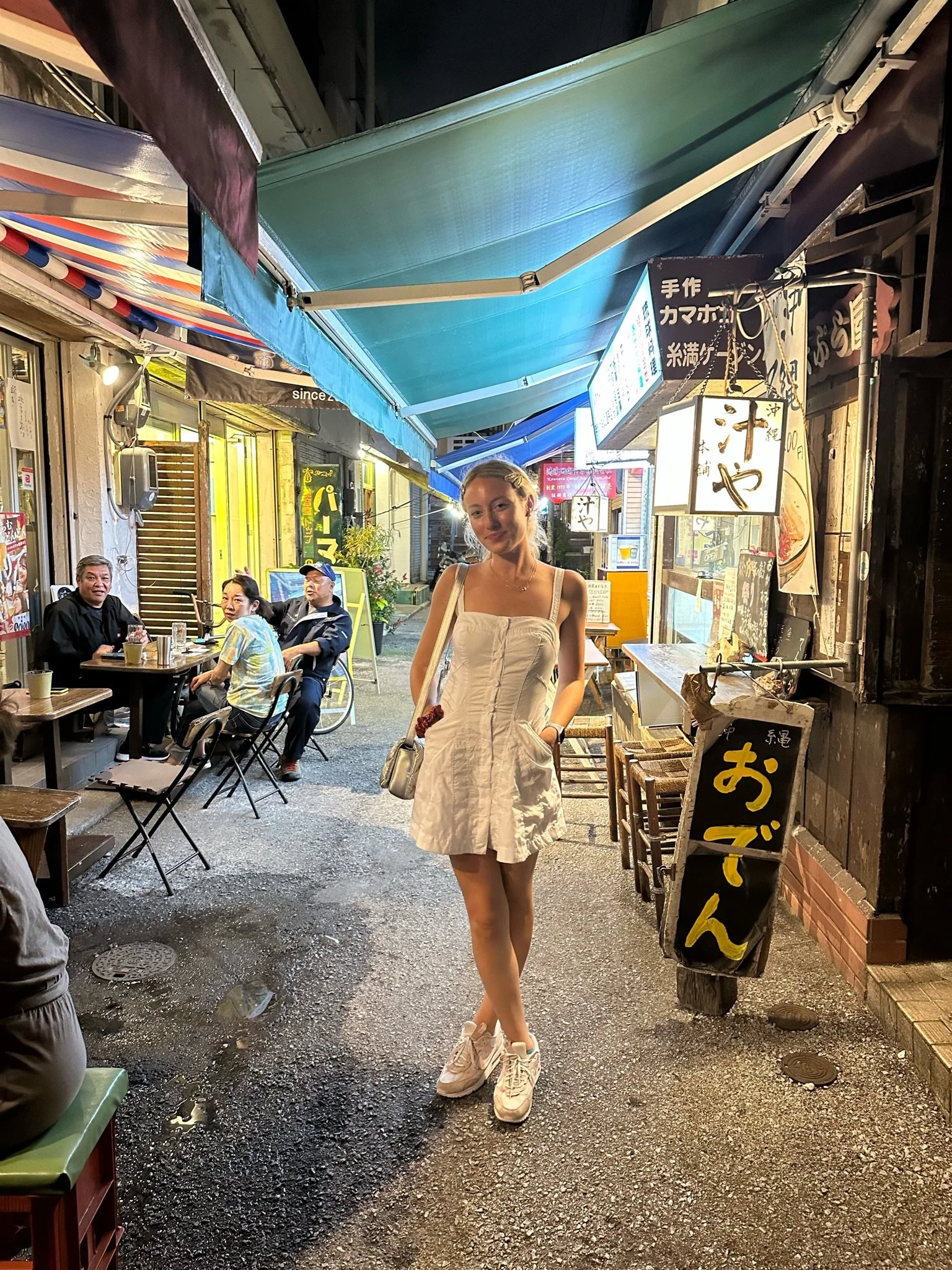 Outdoor izakaya dining in Naha Okinawa at night