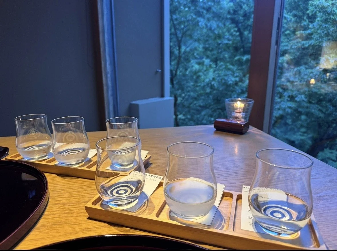 Window table setting overlooking the forest during dinner at Kinnotake Tonosawa