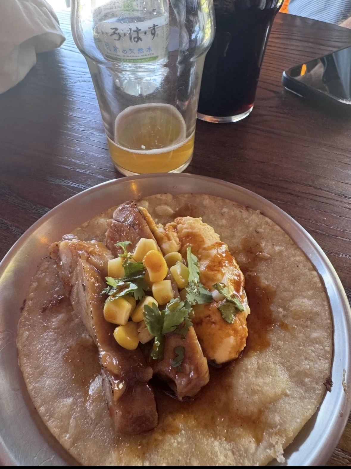 Taco and Gora Brewery beer at Beer Bar in Hakone