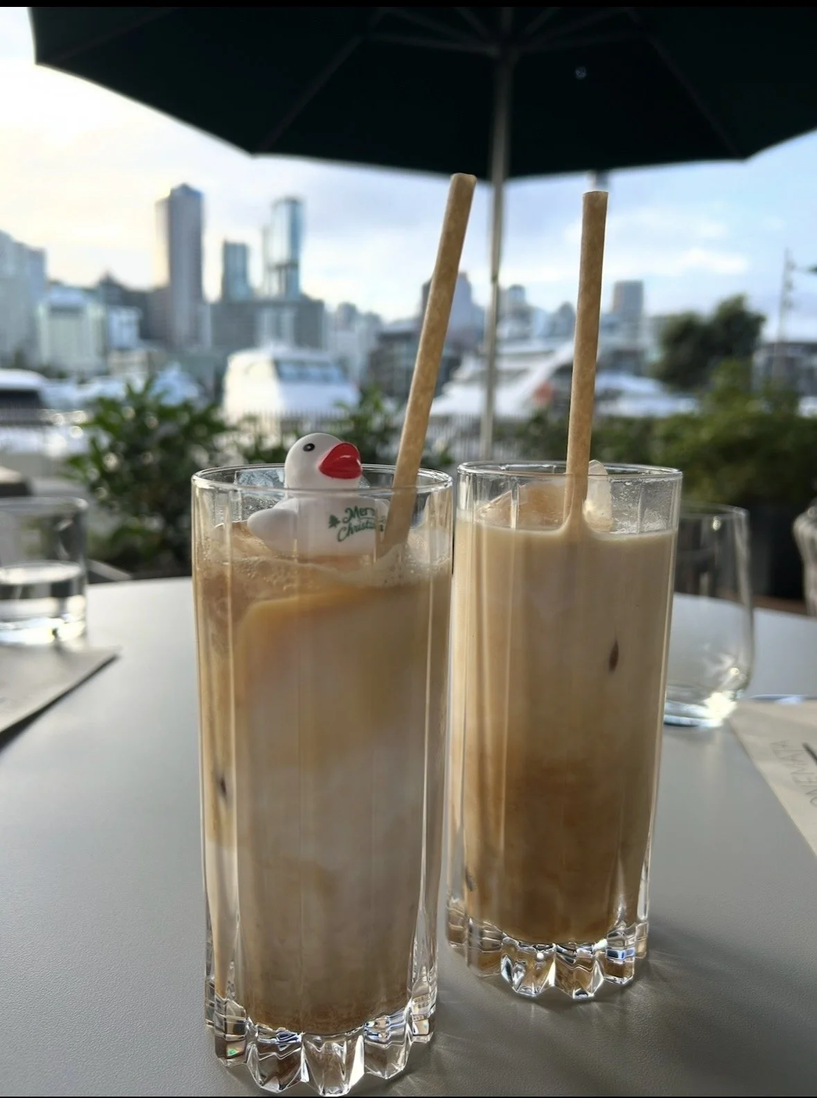 Specialty iced coffee drinks with waterfront views at Park Hyatt Auckland