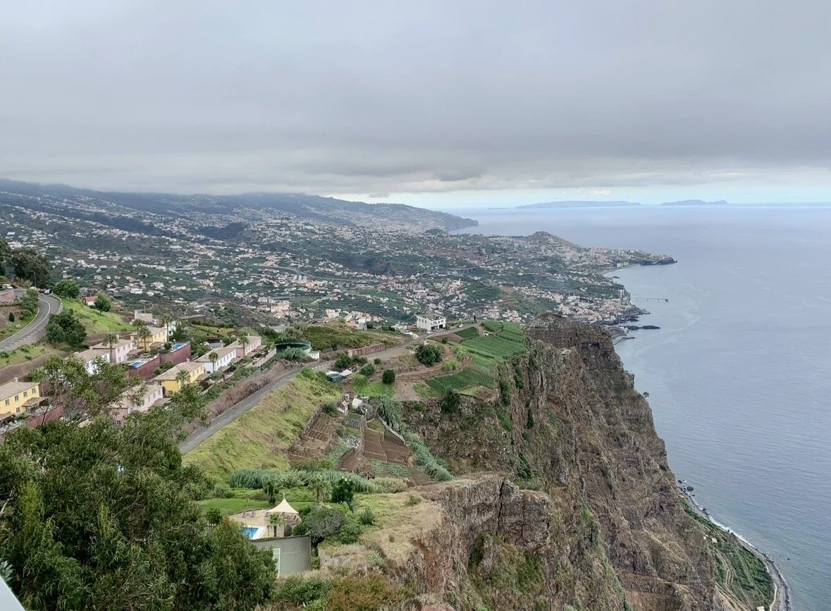 Panoramic view from Cabo Girão sea cliff above Funchal and the Atlantic Ocean