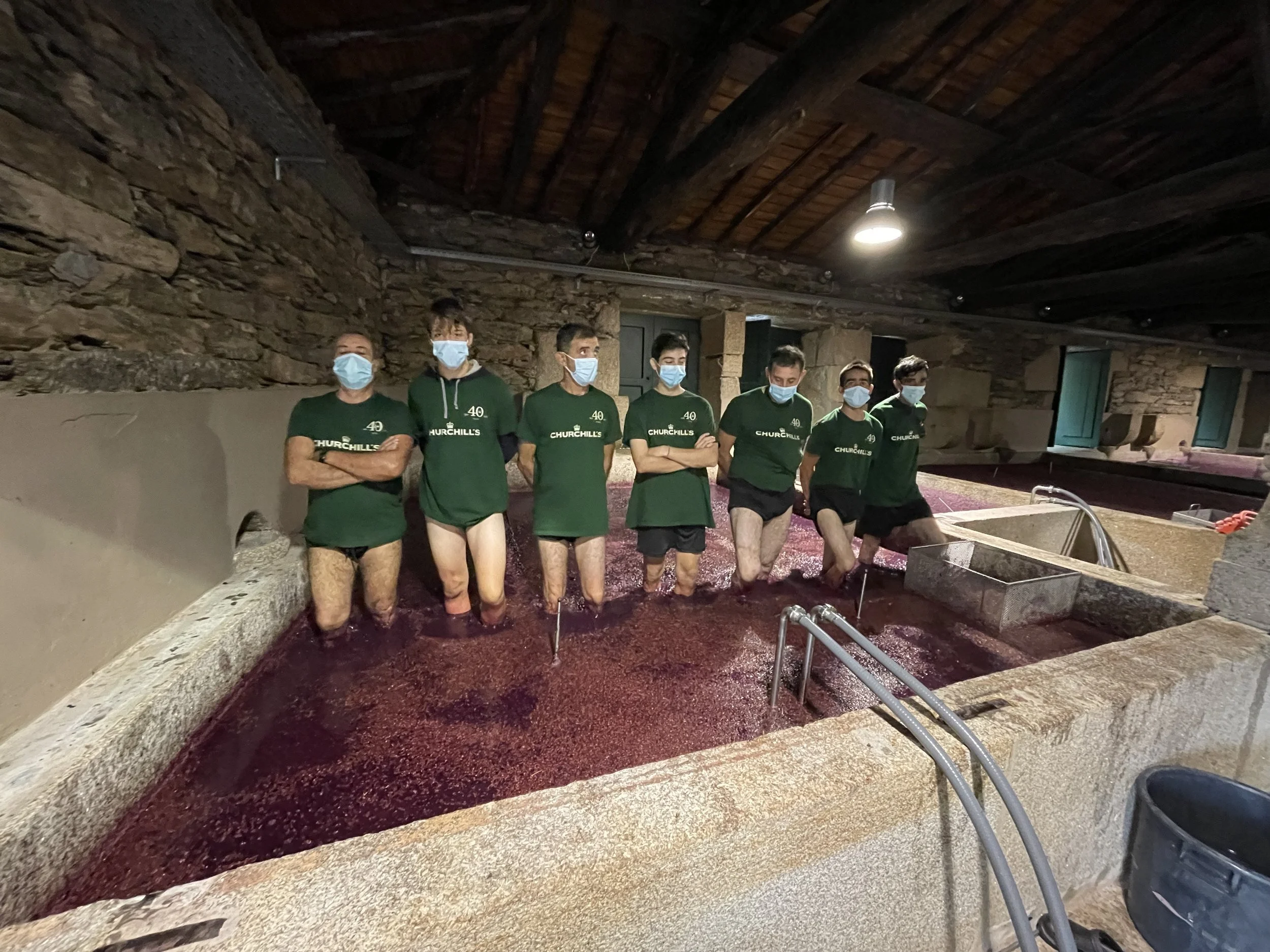 Traditional foot treading of Port wine grapes in granite lagares at Quinta da Gricha
