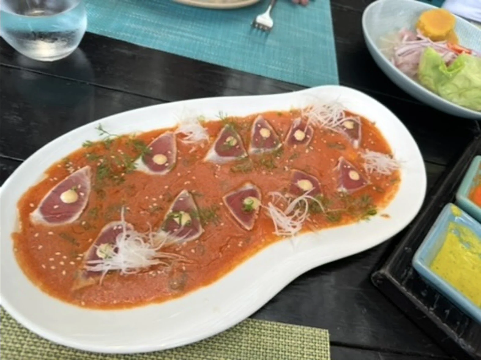 Tuna tiradito with spicy rocoto sauce at La Mar in Lima Peru