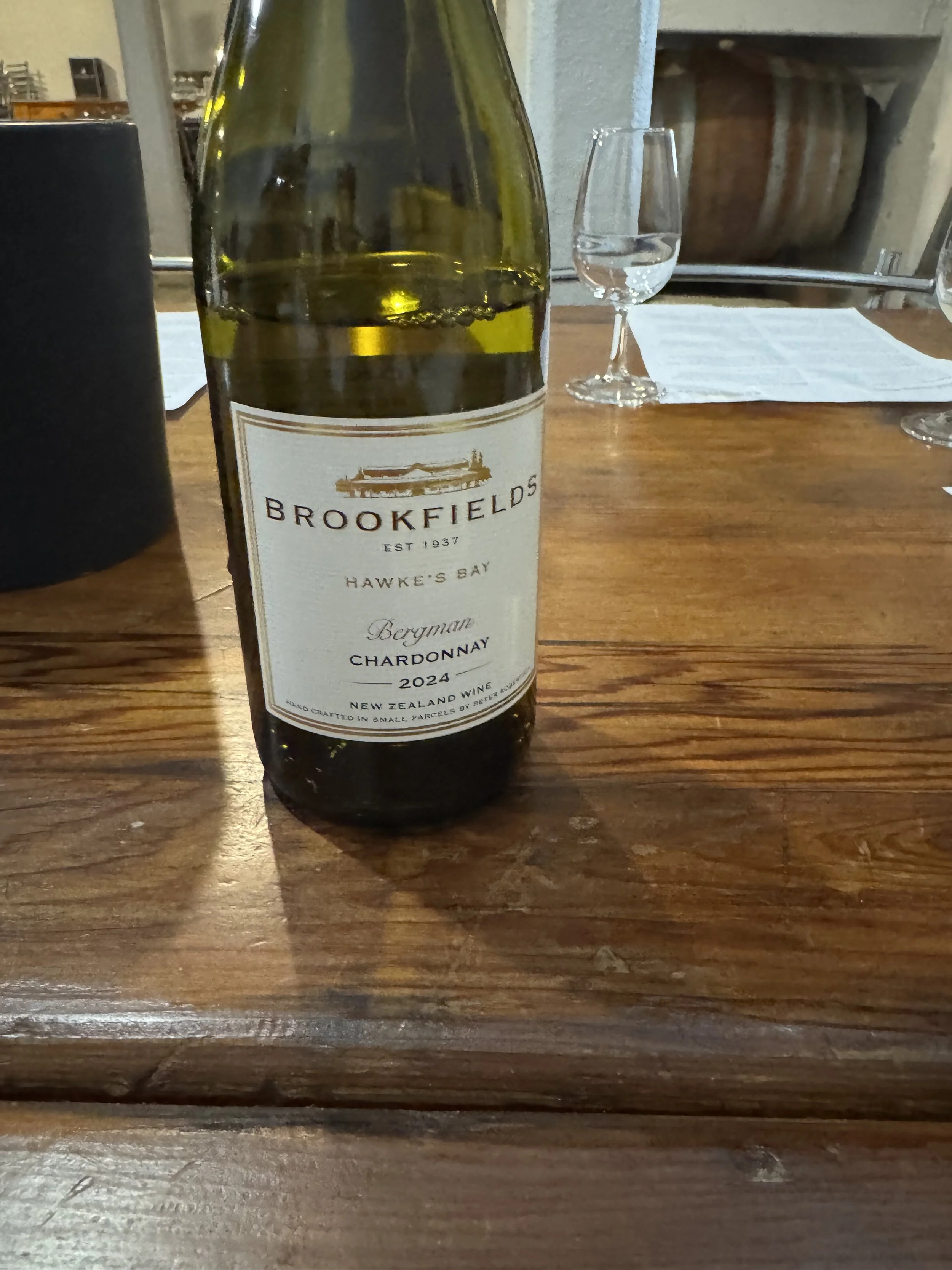 Brookfields Bergman Chardonnay 2024 at the winery tasting room in Hawke's Bay