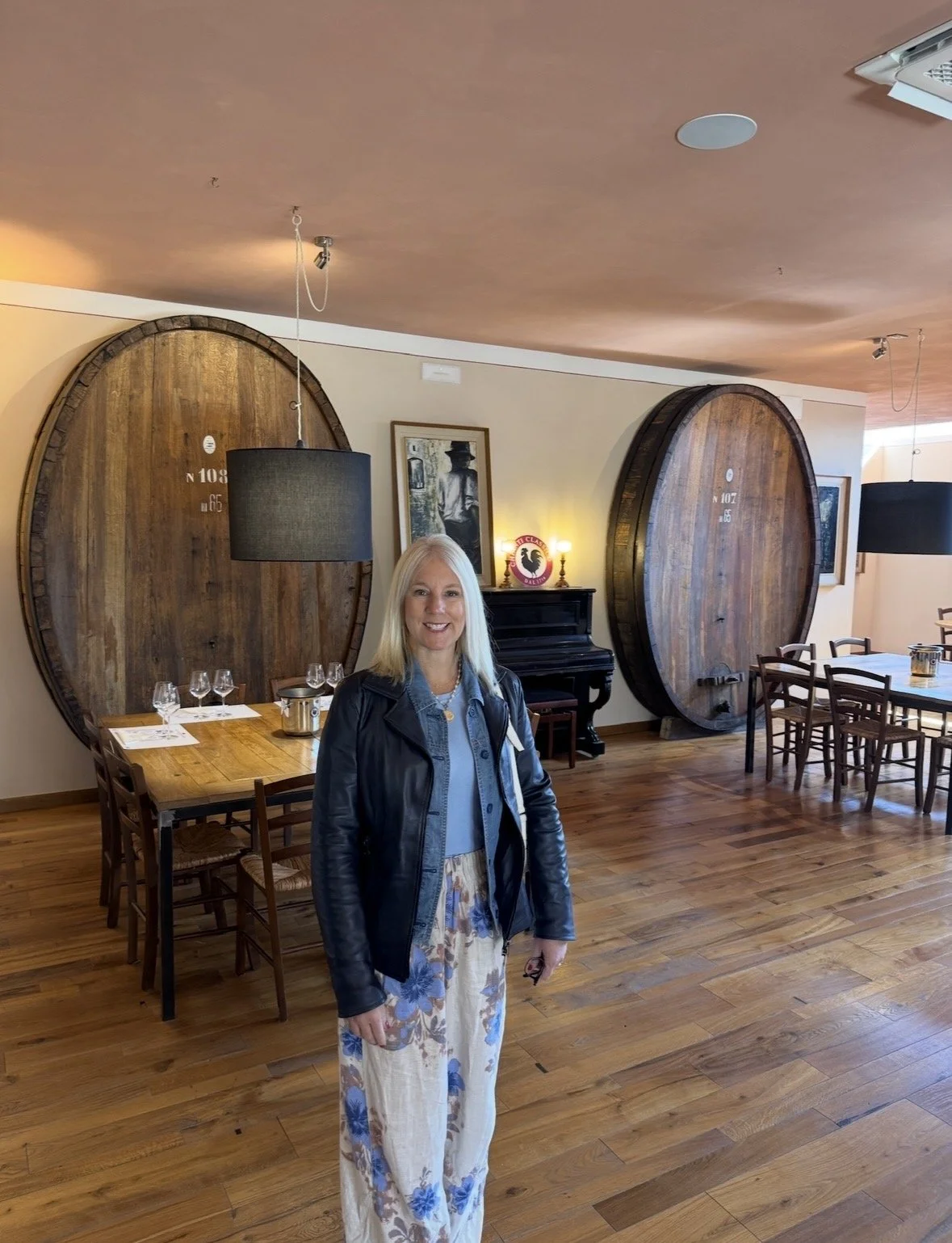 Historic barrel room at Castello Monterinaldi winery in the Chianti Classico region