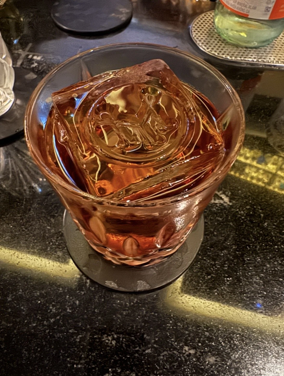 Signature whiskey cocktail served at Manhattan Bar in Singapore.