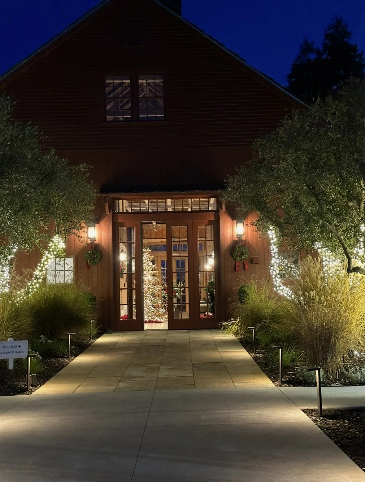 Sullenger House illuminated at night at Nickel & Nickel winery