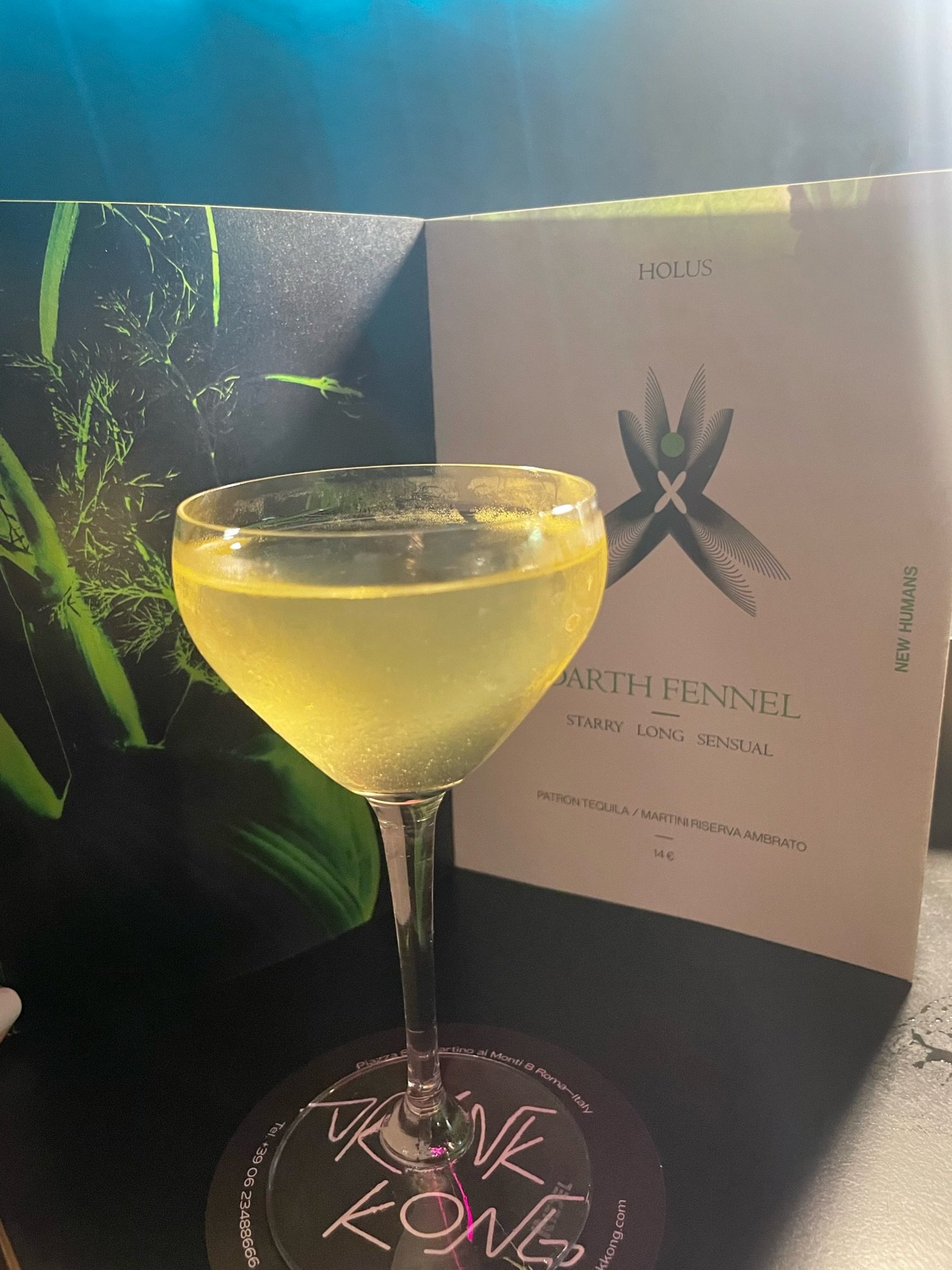 Earth Fennel signature cocktail served at Drink Kong in Rome.