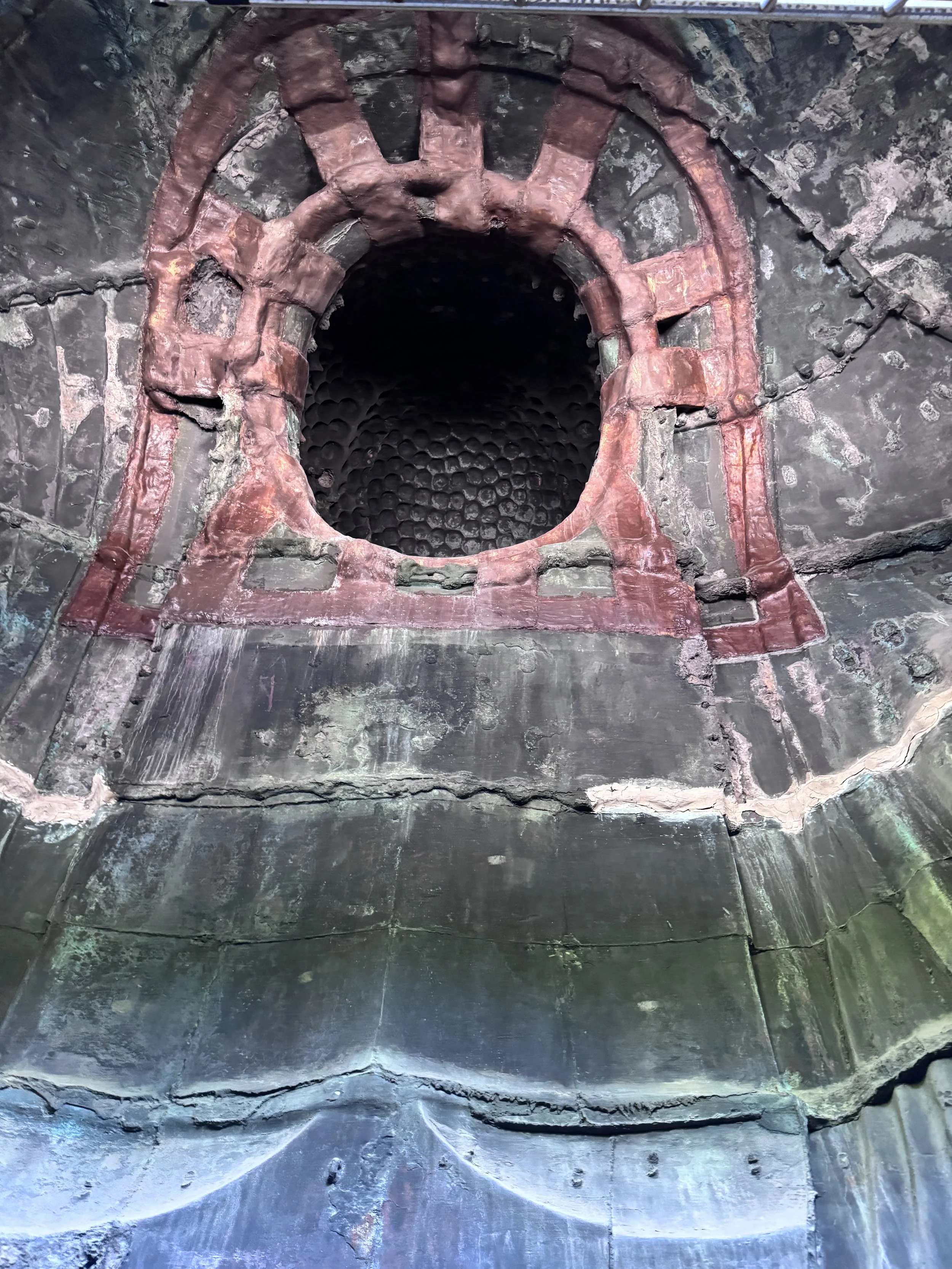 Interior view looking upward inside the Great Buddha of Kamakura