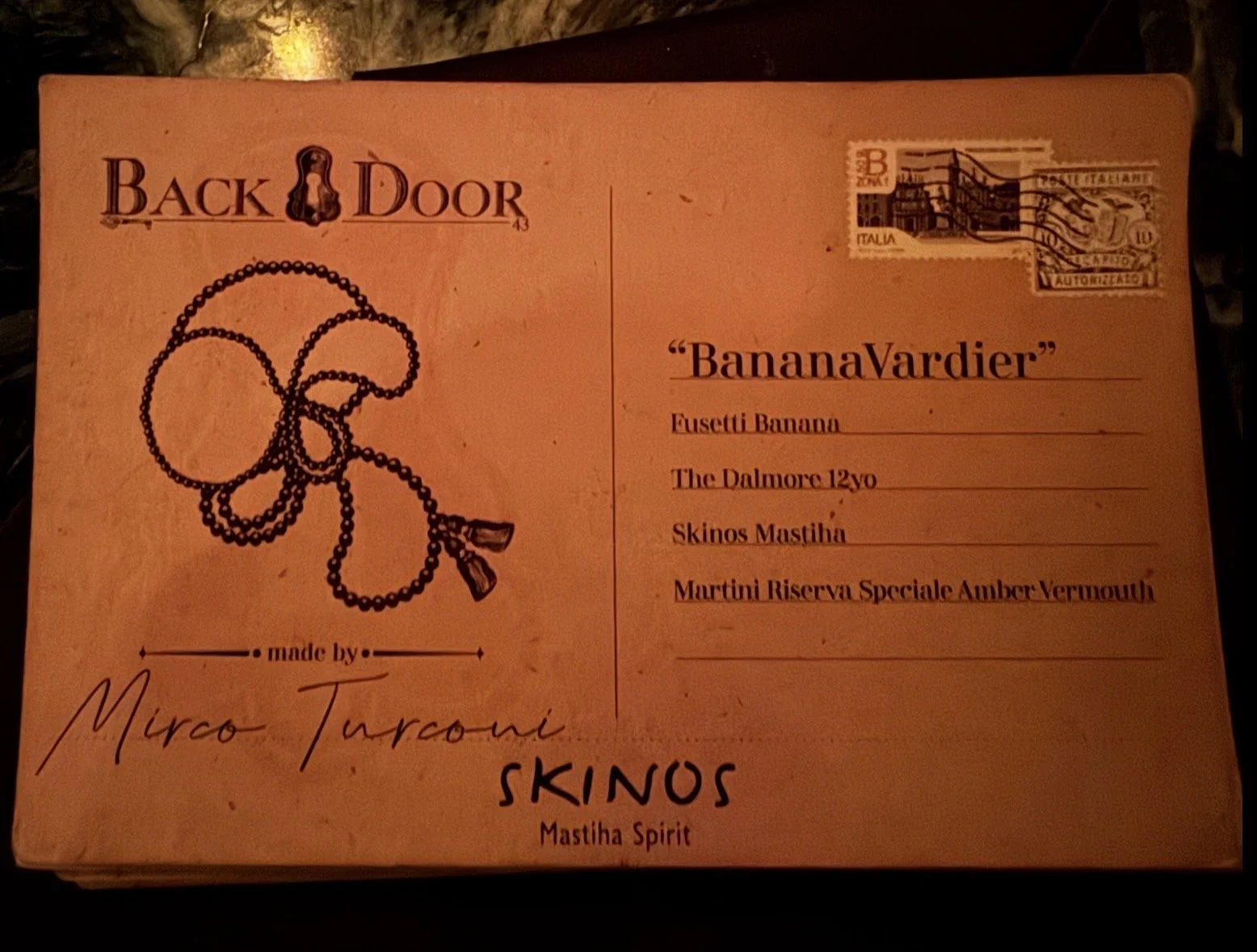 Cocktail menu at Backdoor 43 Milan