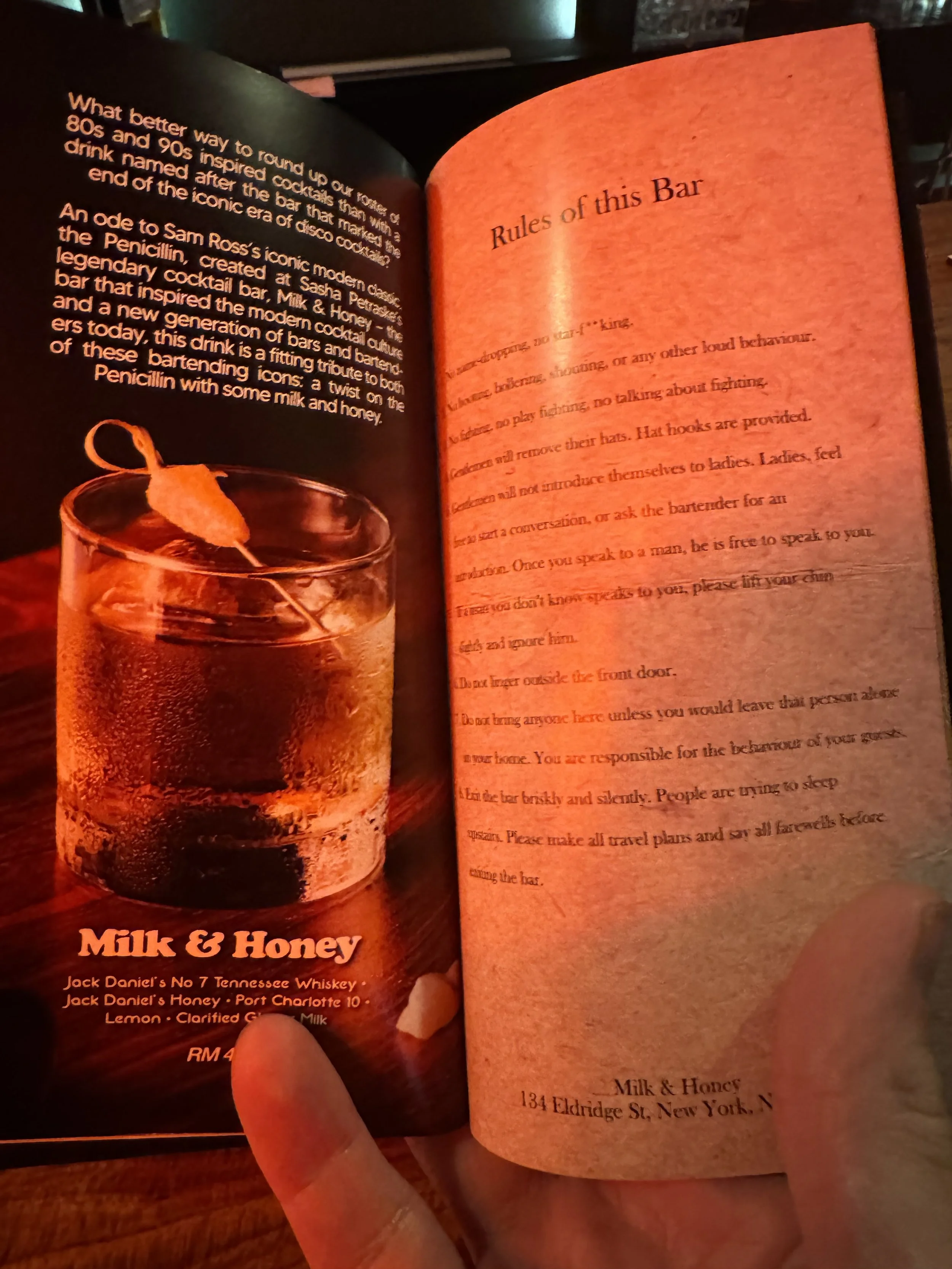 Milk and Honey inspired cocktail menu at No Bar Here in George Town Penang