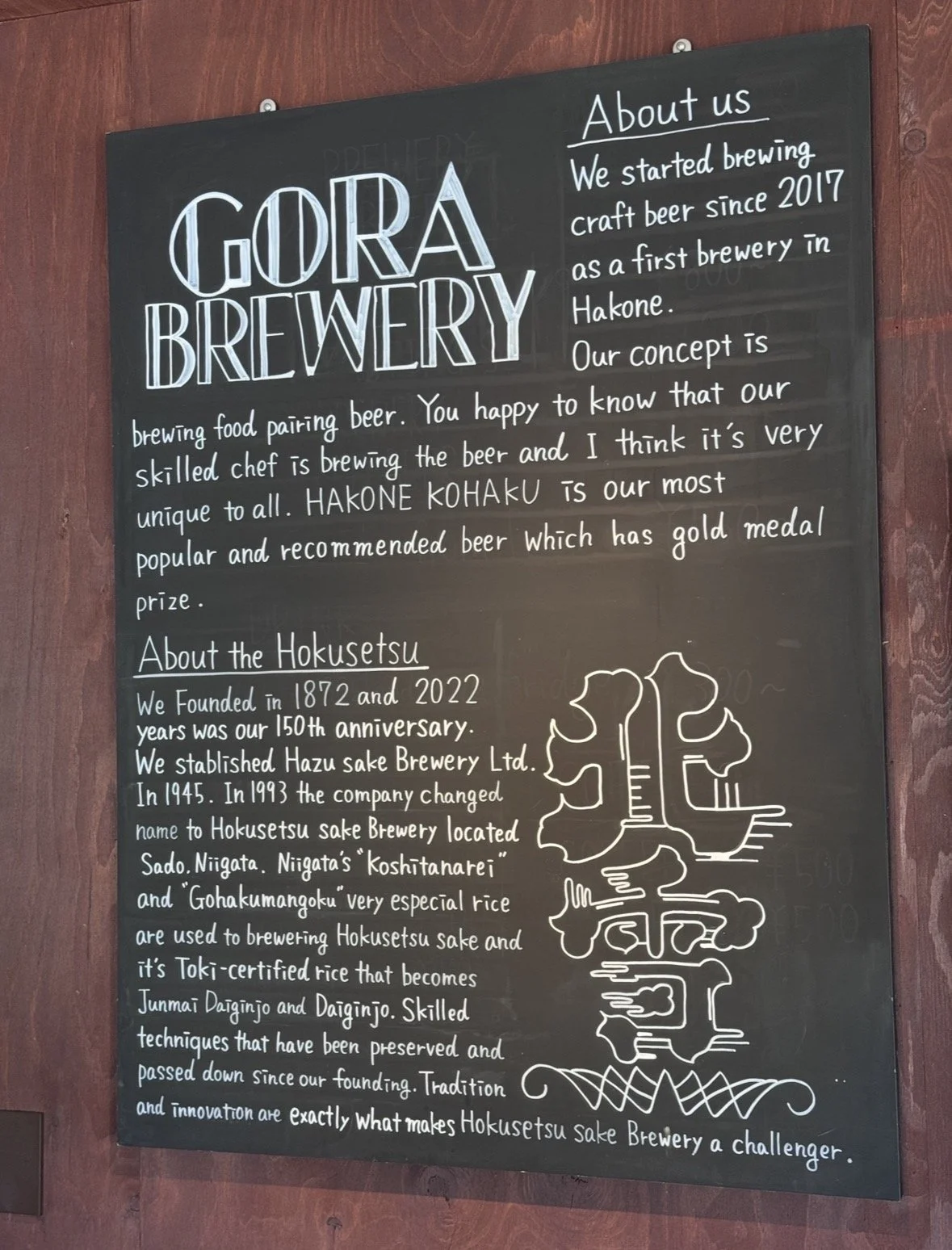 Gora Brewery sign explaining the brewery's story in Hakone