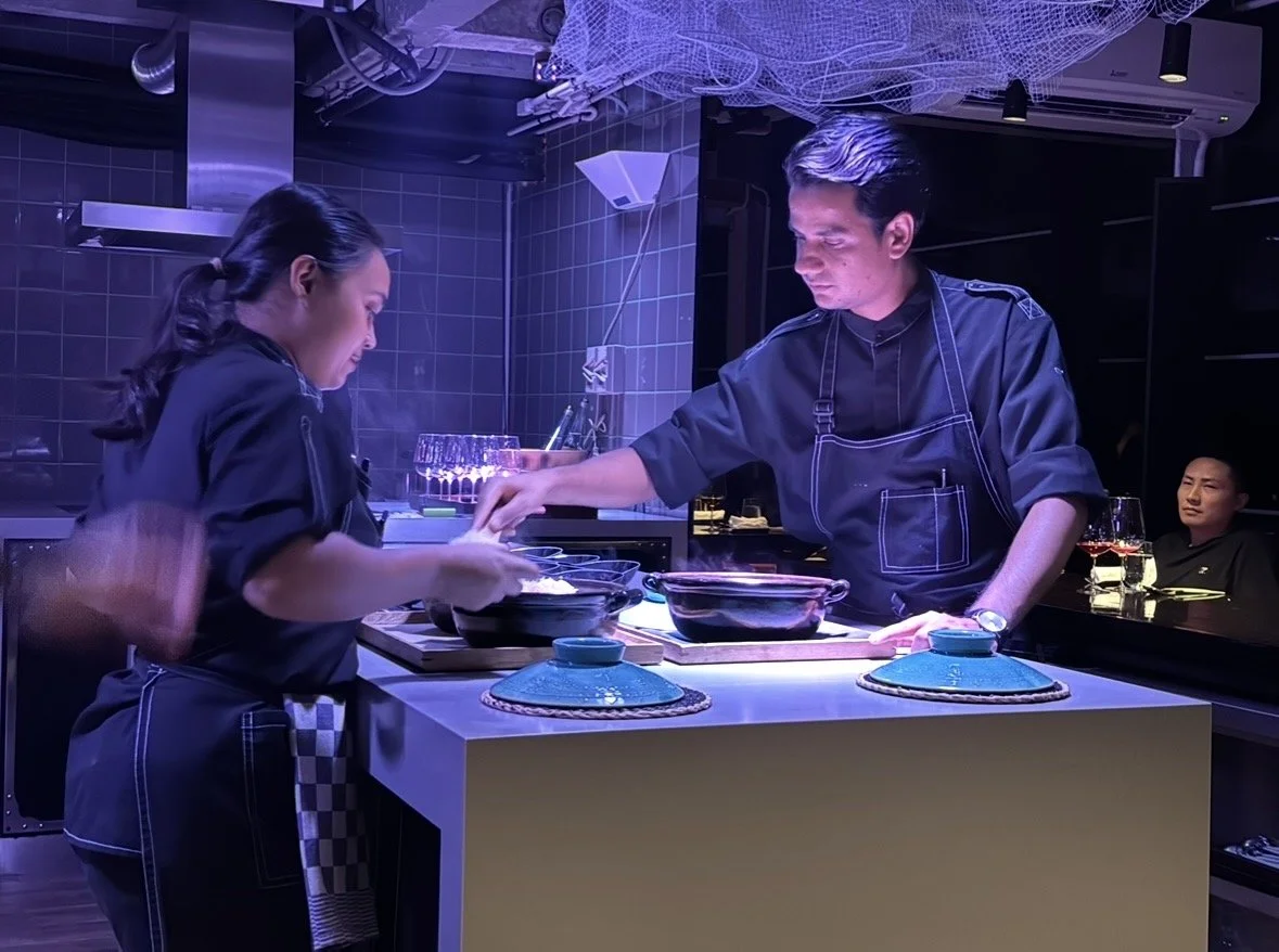 Chef preparing dishes during dinner at Gaggan Bangkok