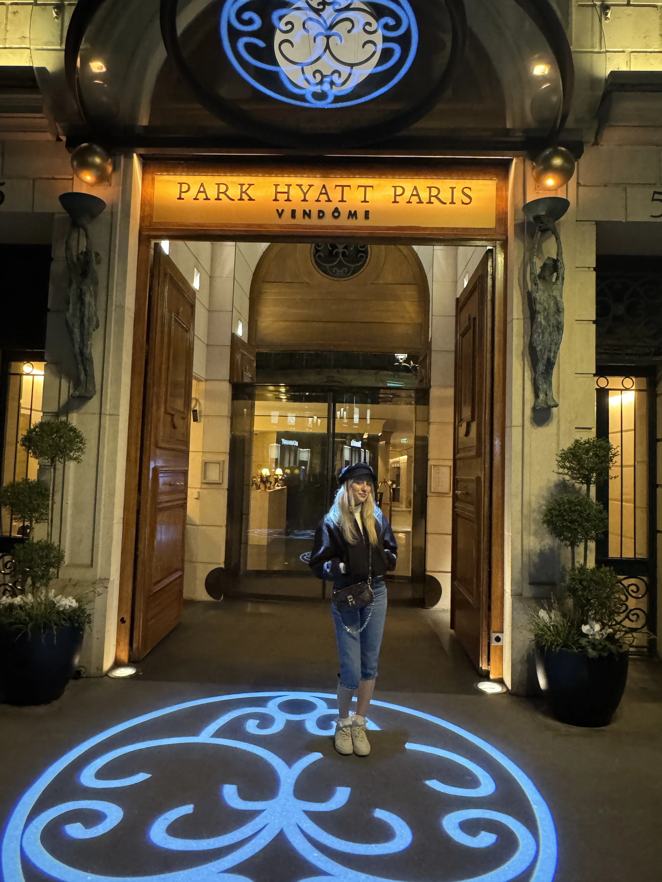 Entrance to Park Hyatt Paris-Vendôme showcasing the elegant illuminated façade on Rue de la Paix