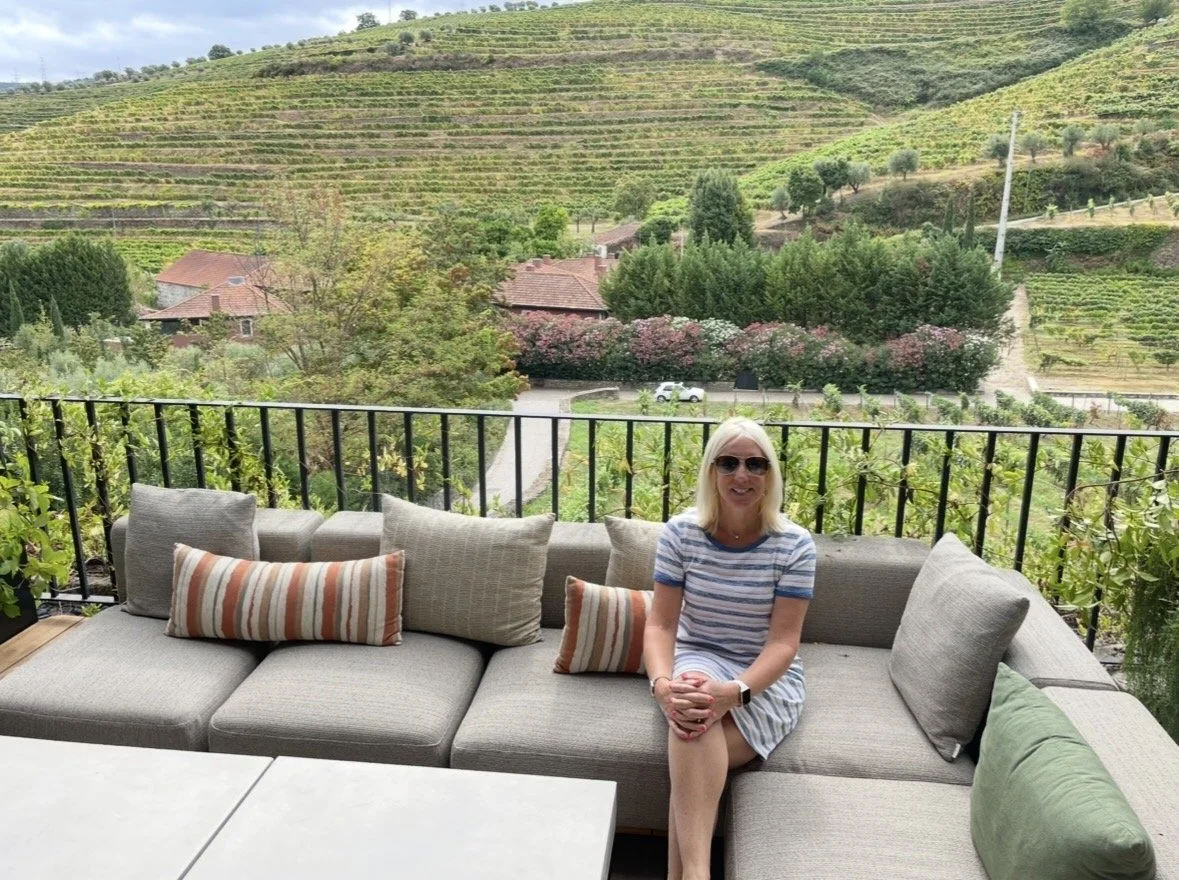 Relaxing on the terrace at Six Senses Douro Valley overlooking the vineyards