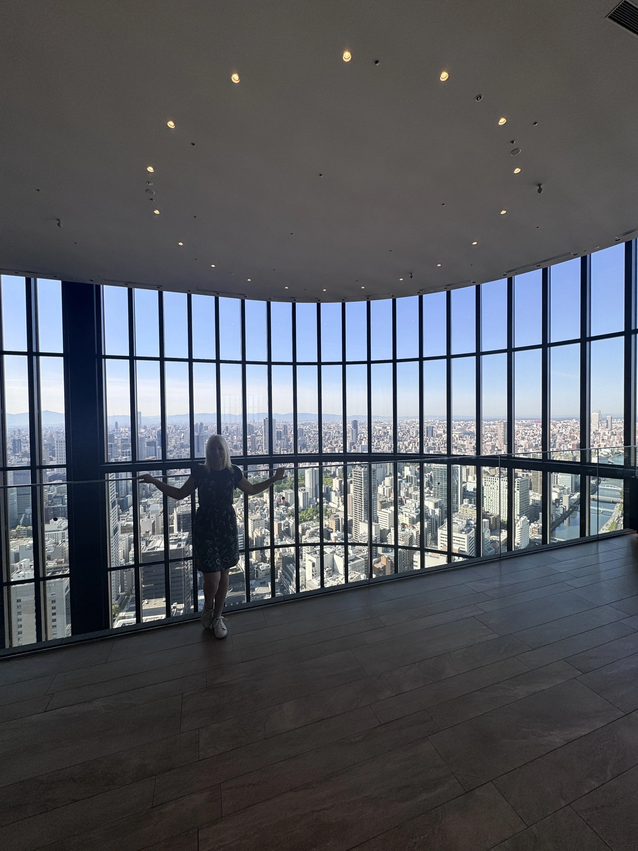 Panoramic Osaka skyline viewed from the Conrad Osaka lobby