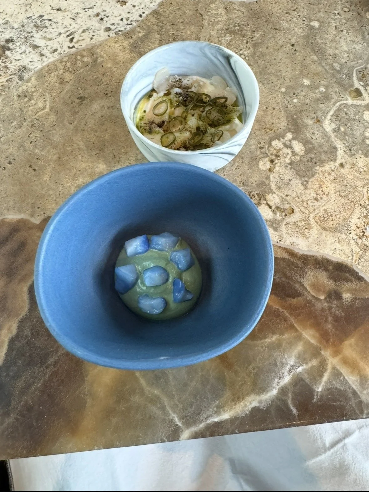 Blue-Green Ocean course featuring scallops, seaweed and cucumber at Central Lima