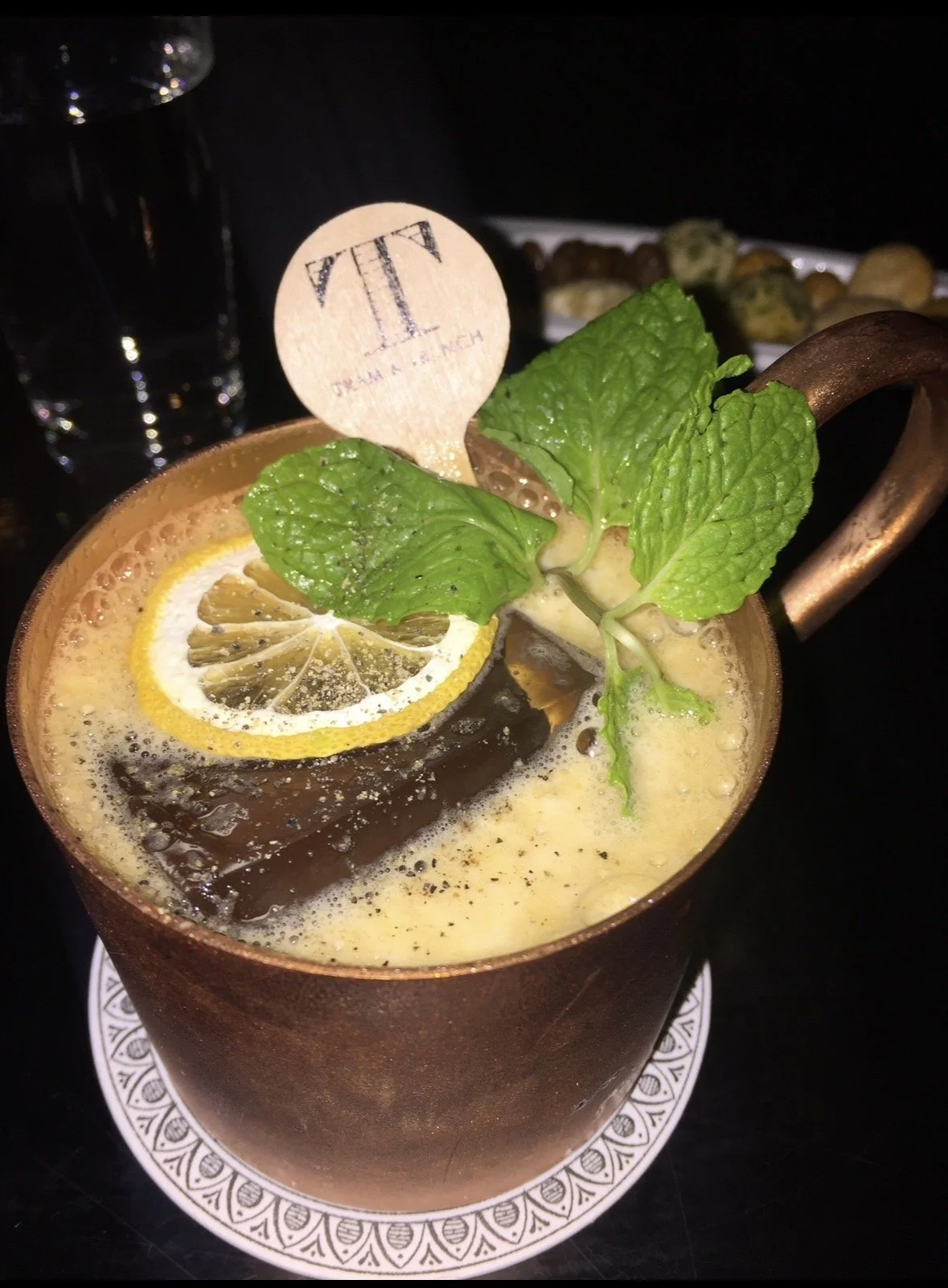 Signature cocktail served at Bar Trench cocktail bar in Tokyo