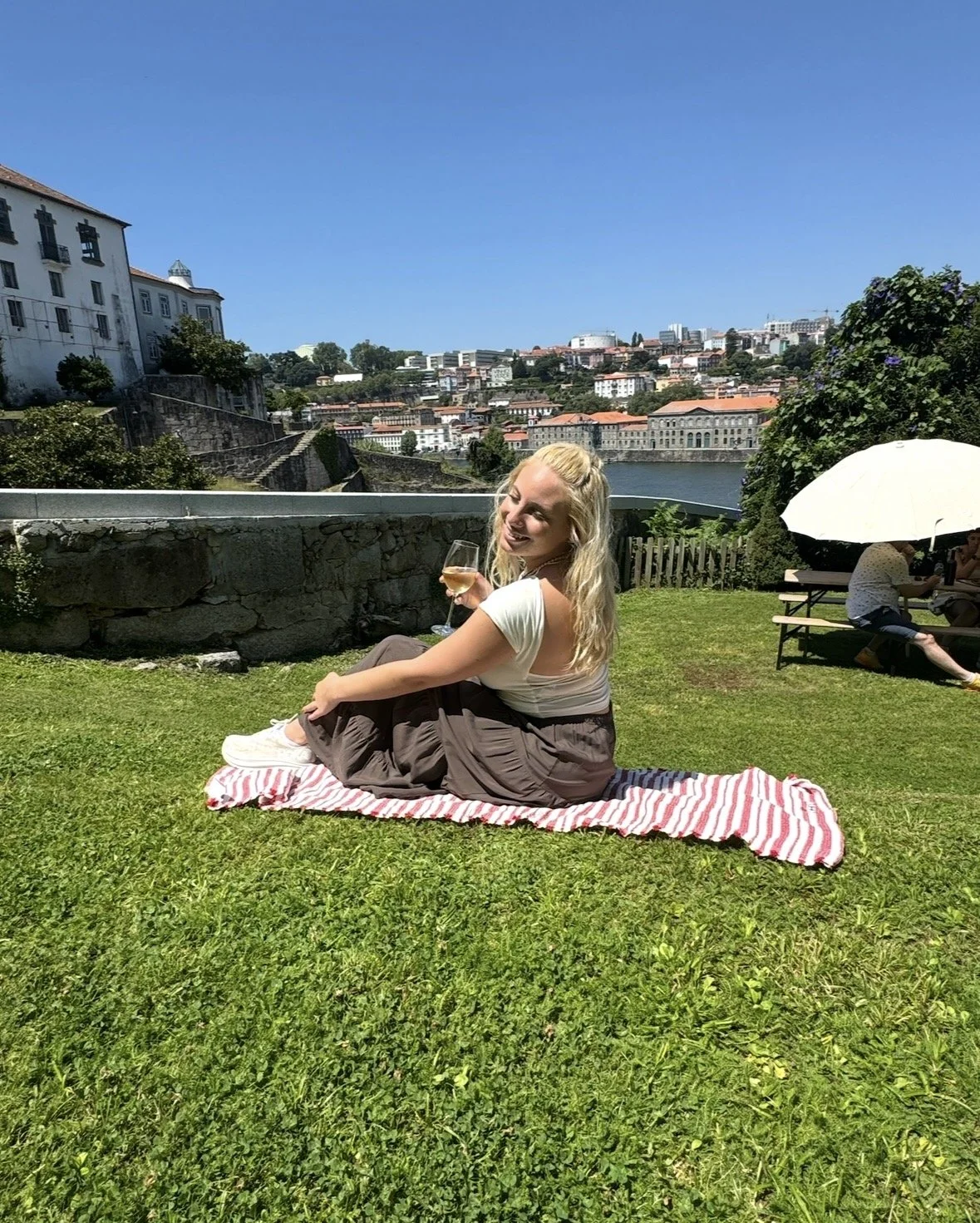 Relaxed garden seating at Churchill’s Port Lodge with views over Porto