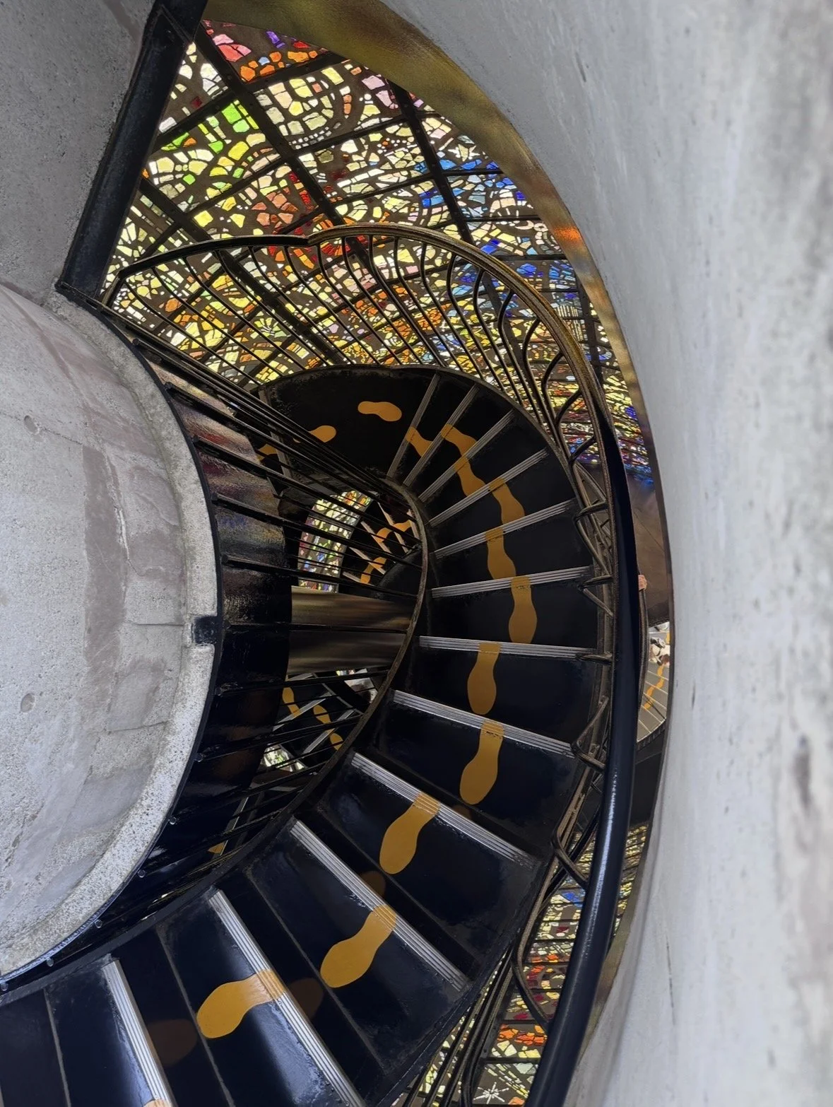 Spiral staircase inside the Symphonic Sculpture tower at Hakone Open-Air Museum