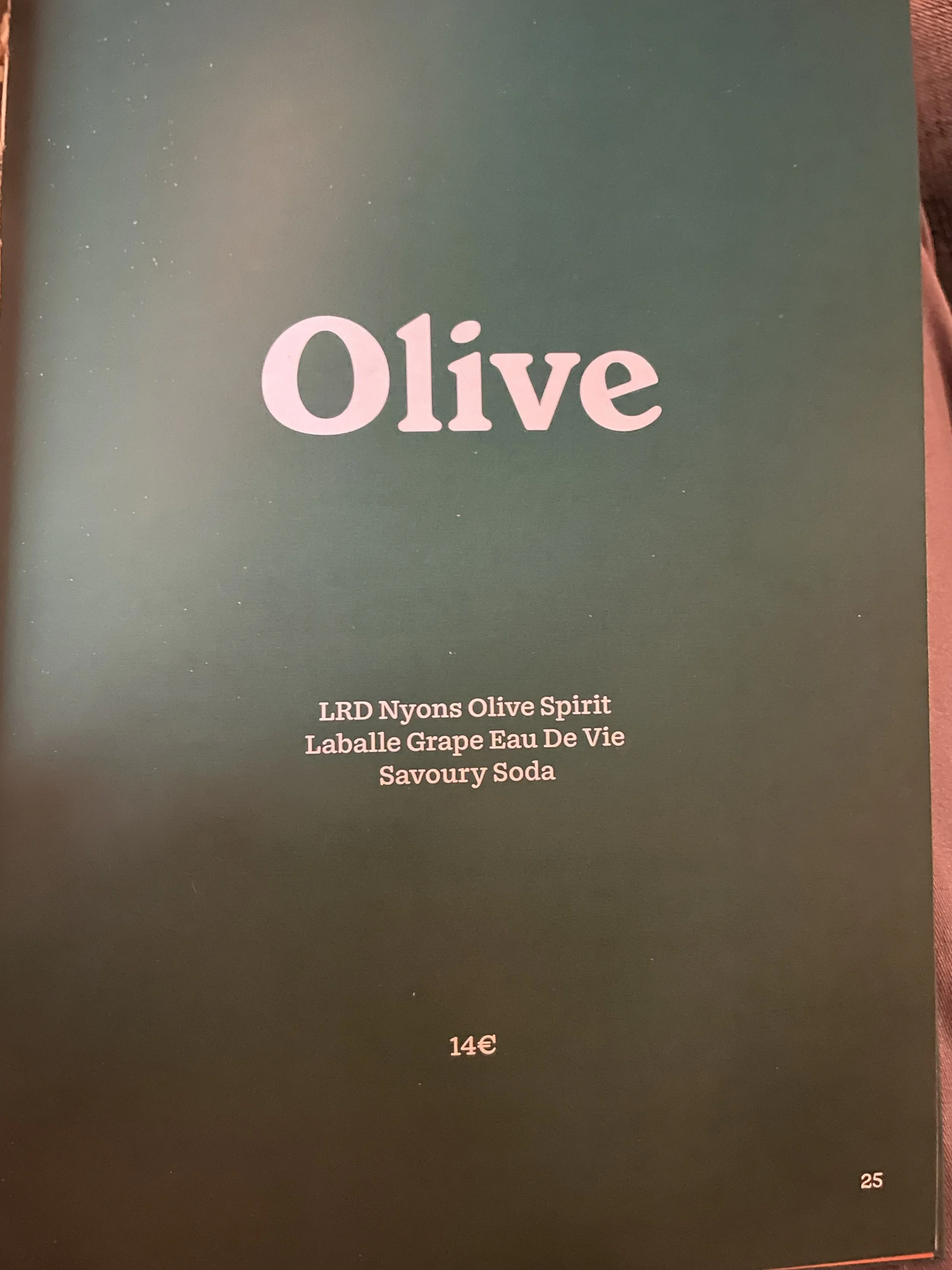 Olive cocktail from Little Red Door Paris menu