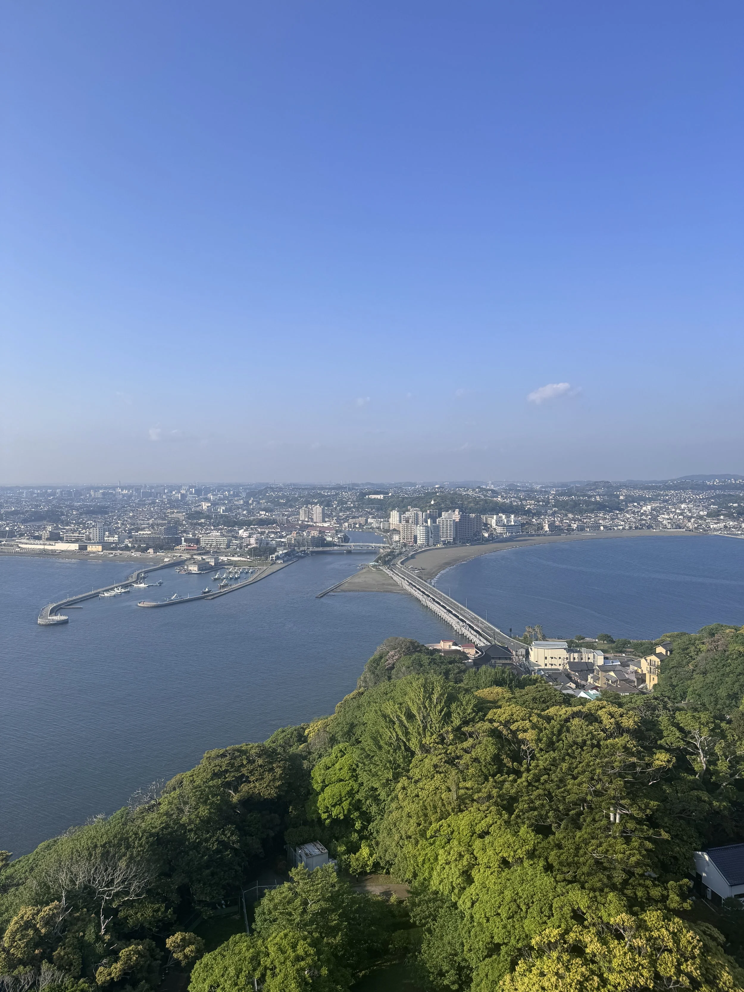 Panoramic view of Sagami Bay and Enoshima coastline from Sea Candle observation tower