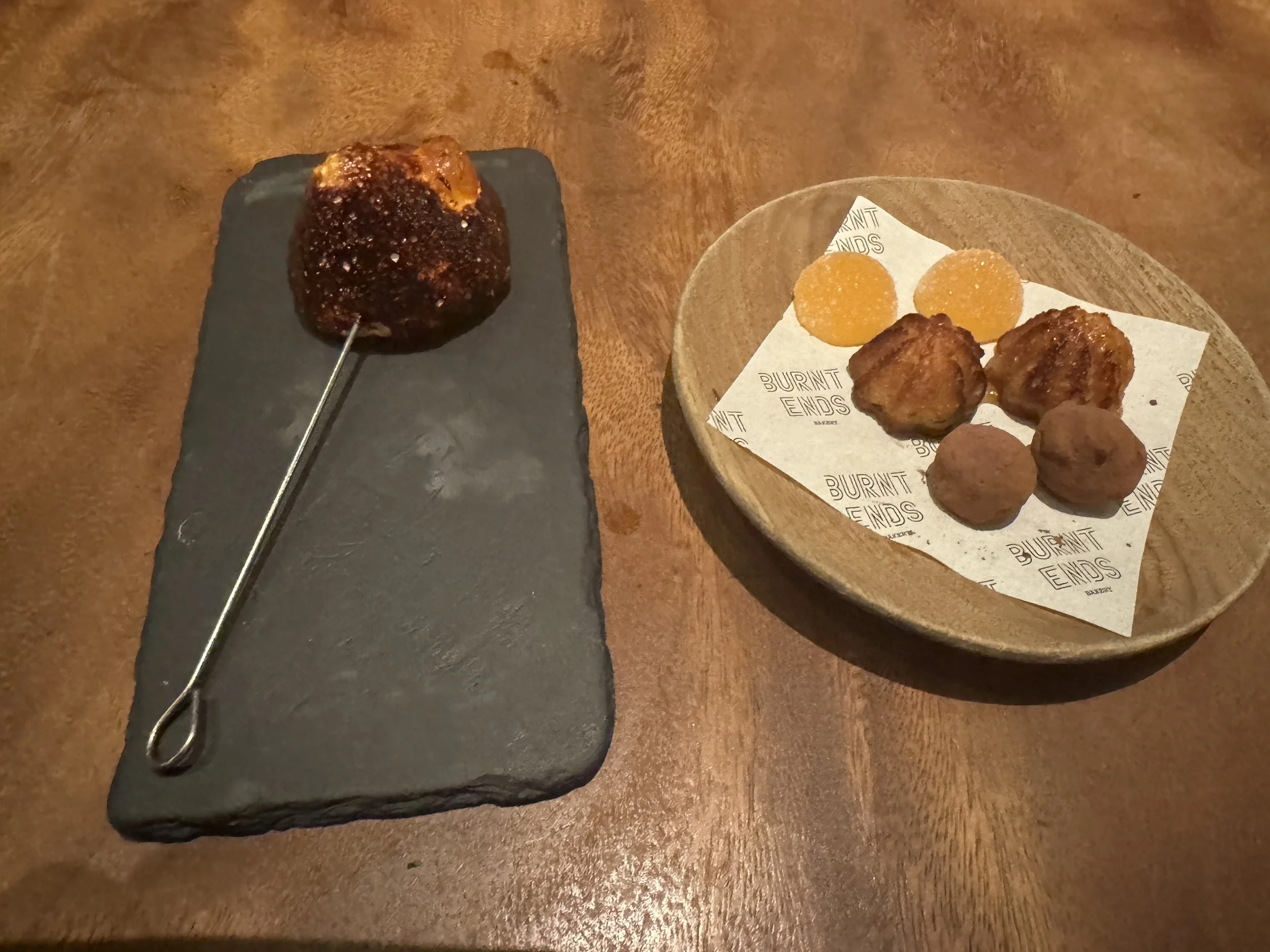 Dessert course served at Burnt Ends Michelin-starred restaurant in Singapore