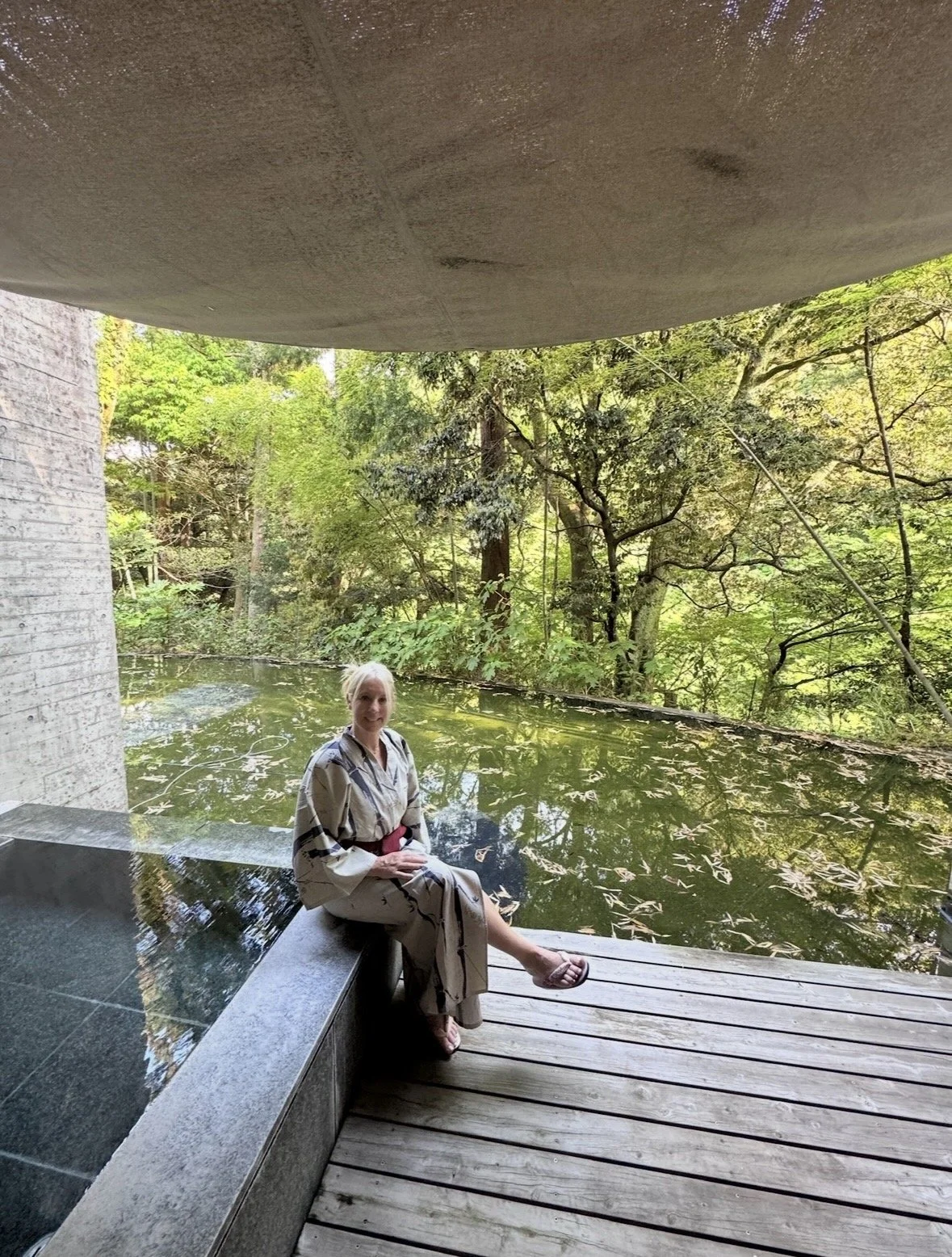Private outdoor onsen surrounded by forest at Kinnotake Tonosawa ryokan in Hakone