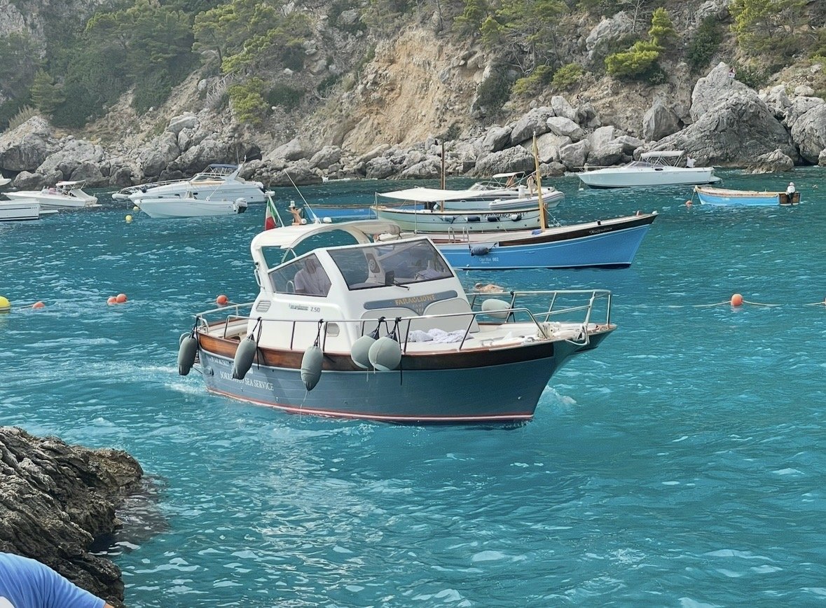 Turquoise waters and boats at Marina Piccola on Capri